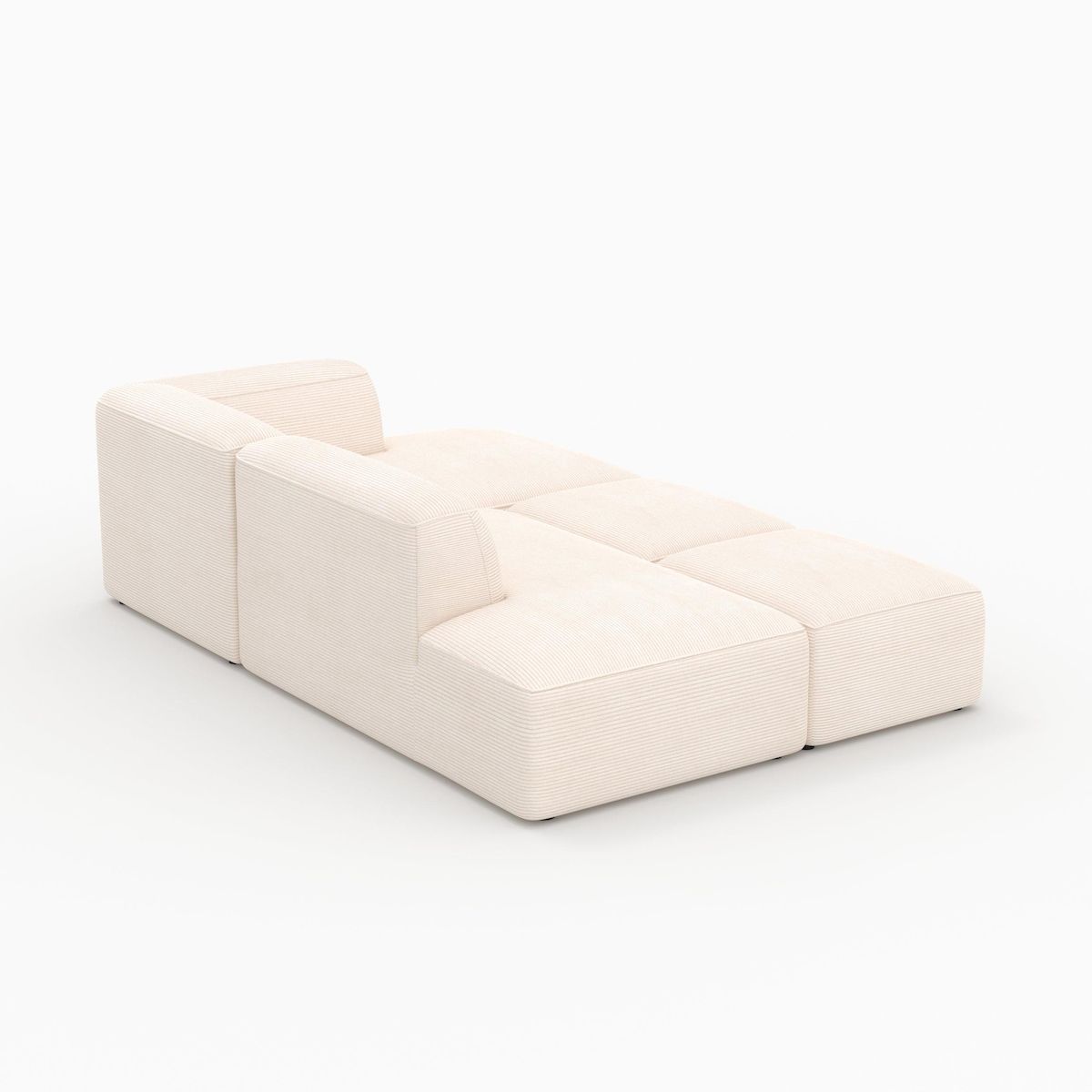 Rendez vous déco Canapé modulable en velours côtelé blanc 4 places avec 2 poufs-Mina