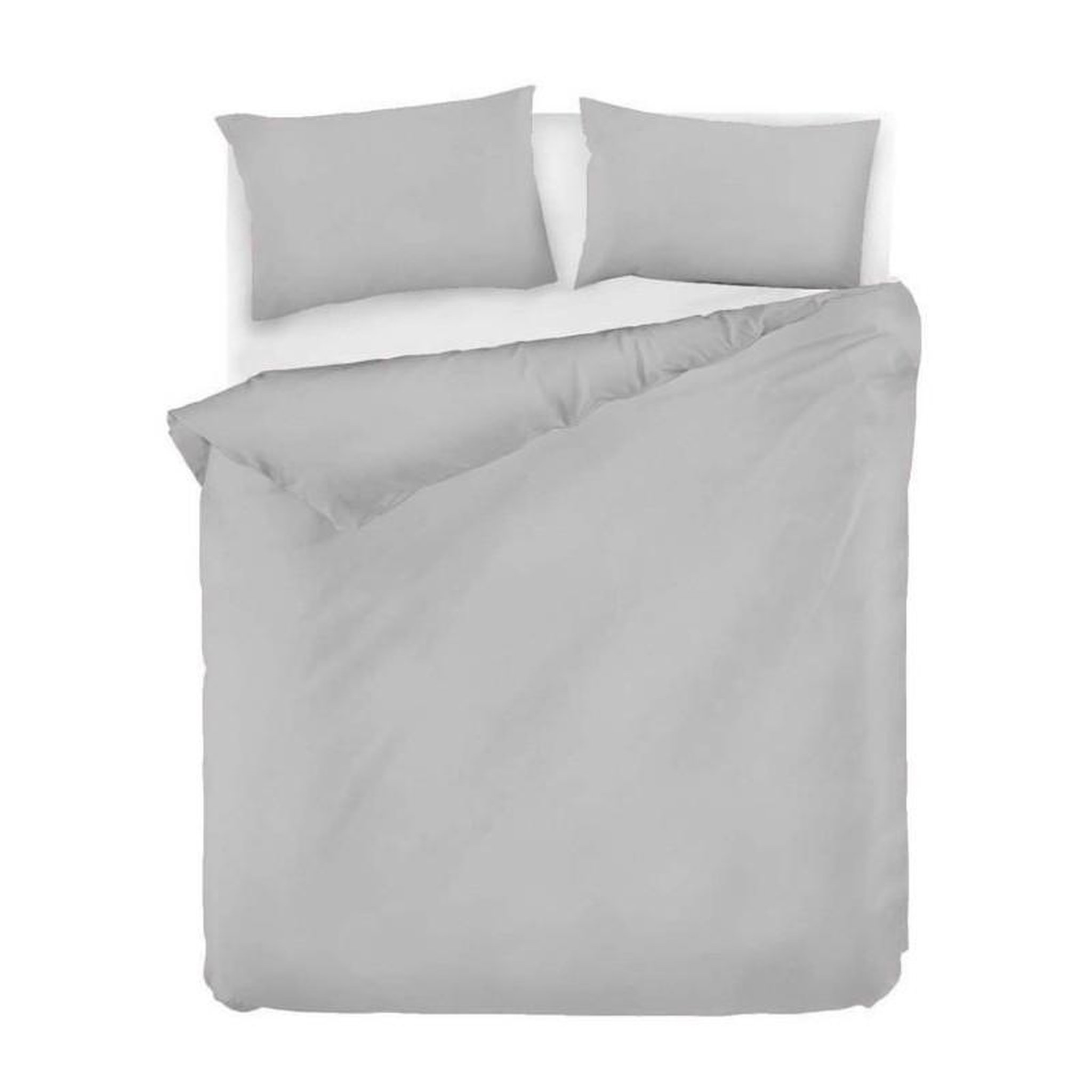Voir la diapositive 2 : GENERIQUE Parure de lit - 1 housse de couette 220 x 240 cm + 2 taies d'oreiller 60 x 60 cm - 65% coton, 35% polyester - Gris