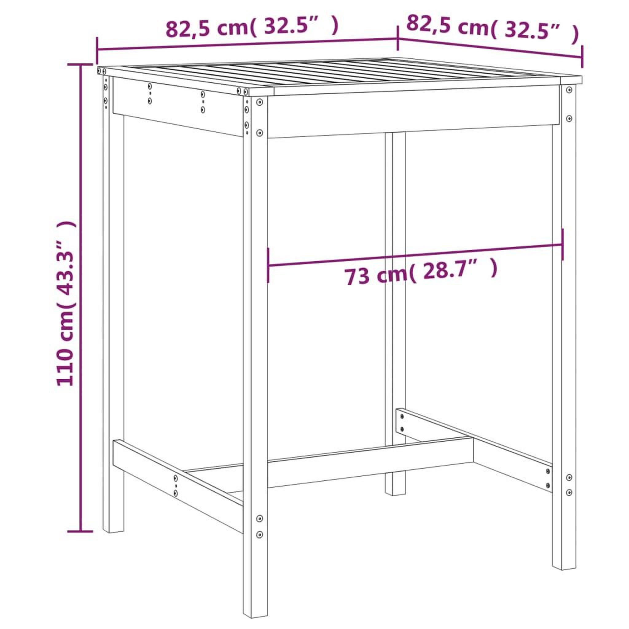 Voir la diapositive 6 : VIDAXL Table de jardin marron miel 82,5x82,5x110 cm bois massif de pin