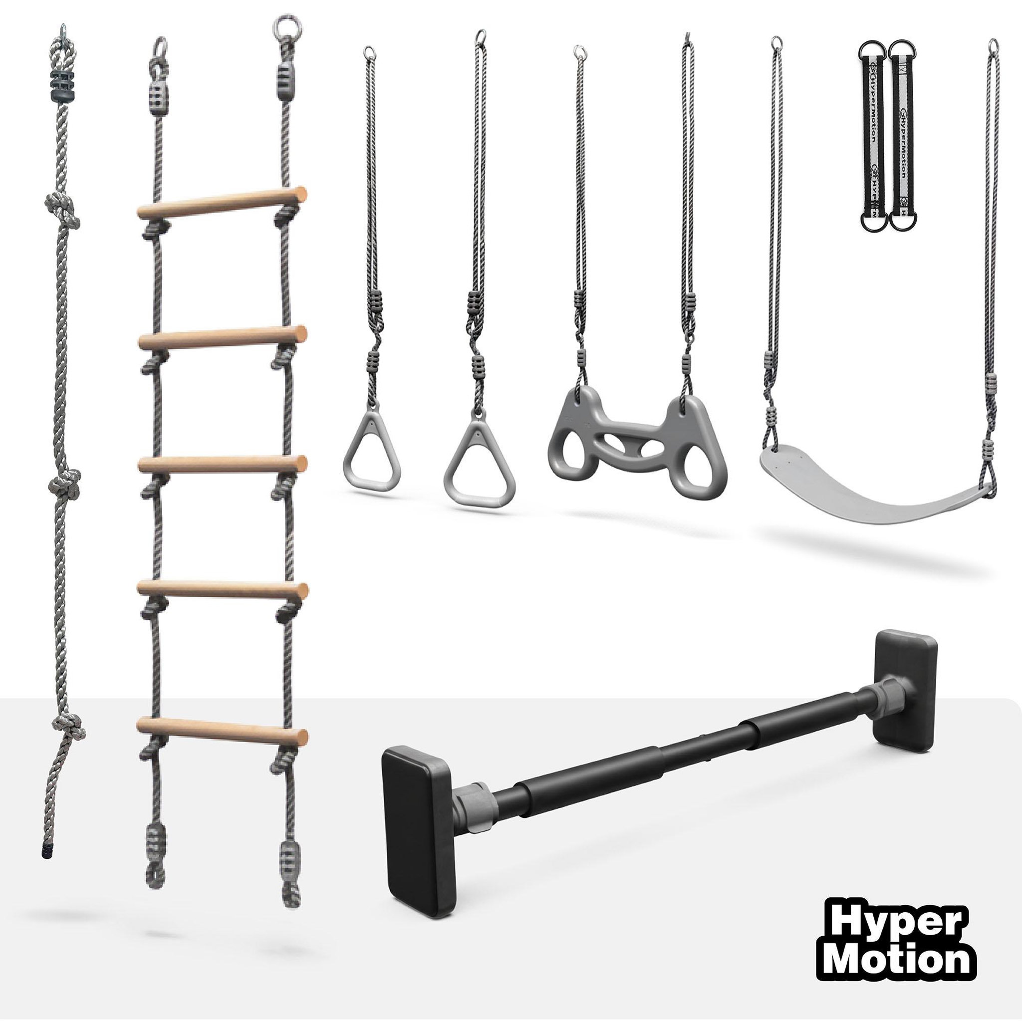 Voir la diapositive 2 : HYPERMOTION Kit de gymnastique 6-en-1 HyperMotion avec échelle en bois, balançoire et trapèze