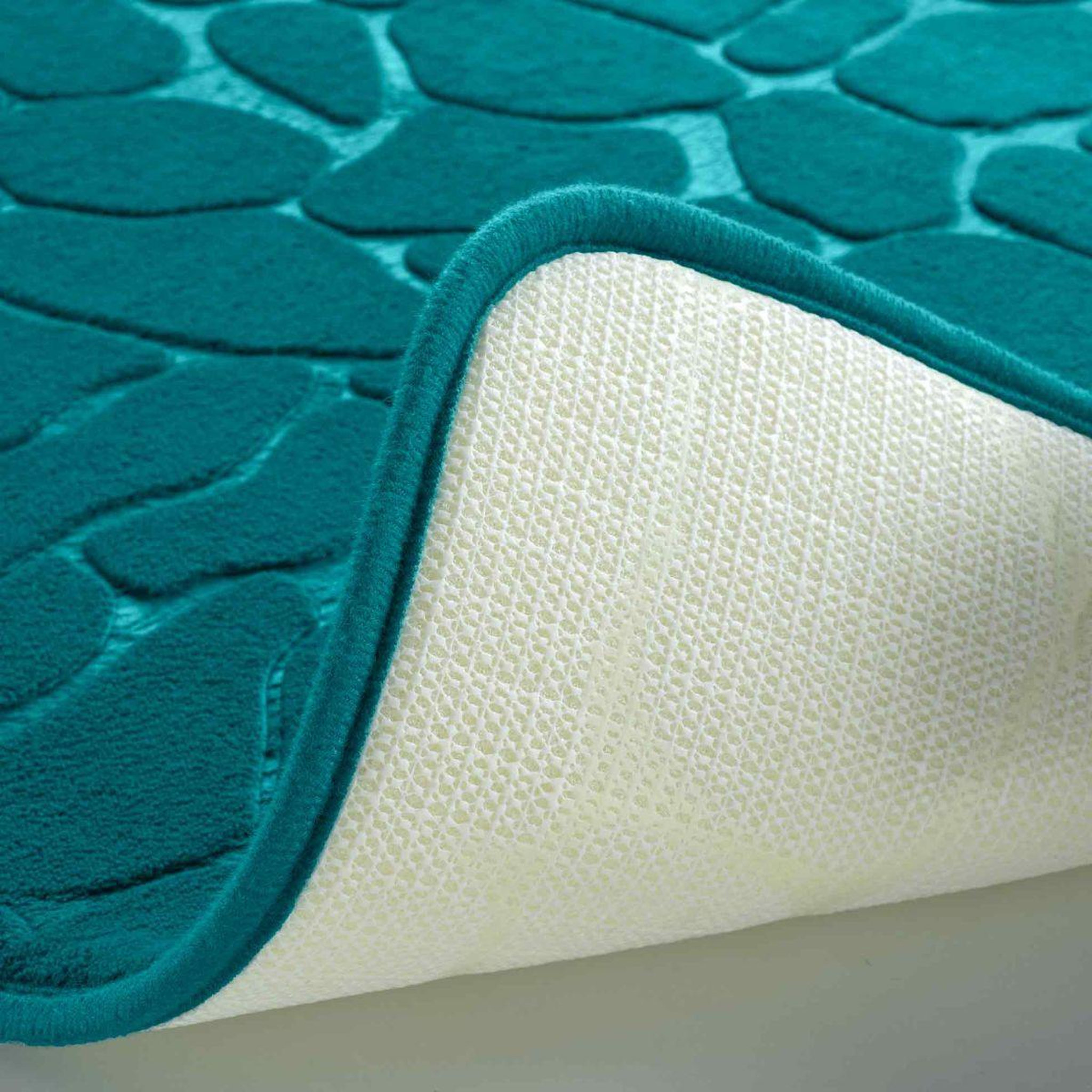 Voir la diapositive 2 : Douceur d'Intérieur Tapis de bain  ricochet  50x120cm bleu émeraude