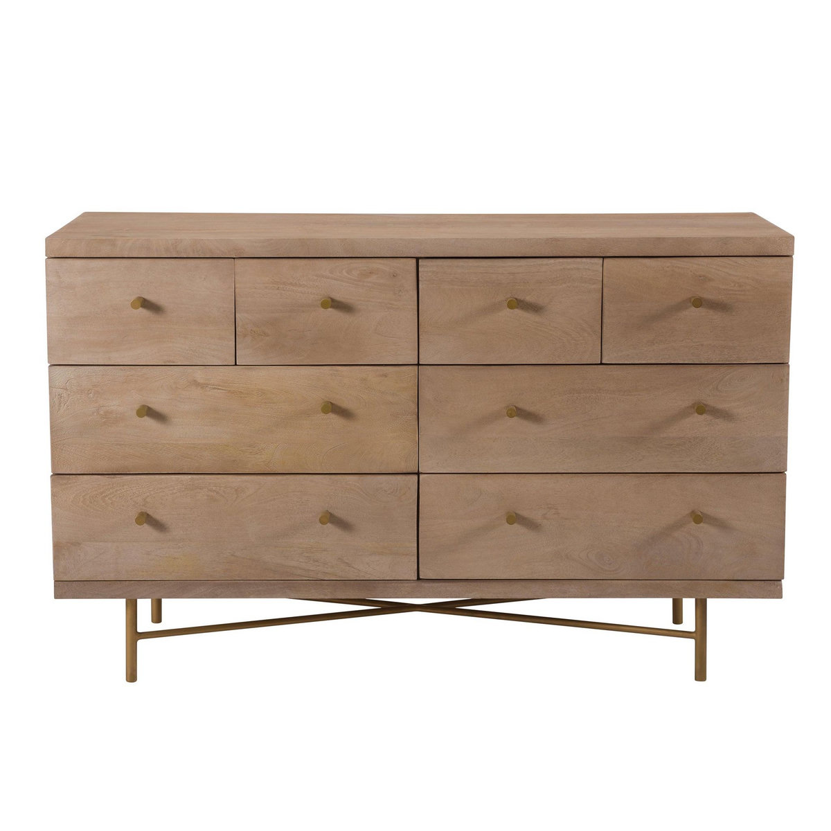 Rendez vous déco Commode 8 tiroirs en bois de manguier et pieds en métal doré-Bran