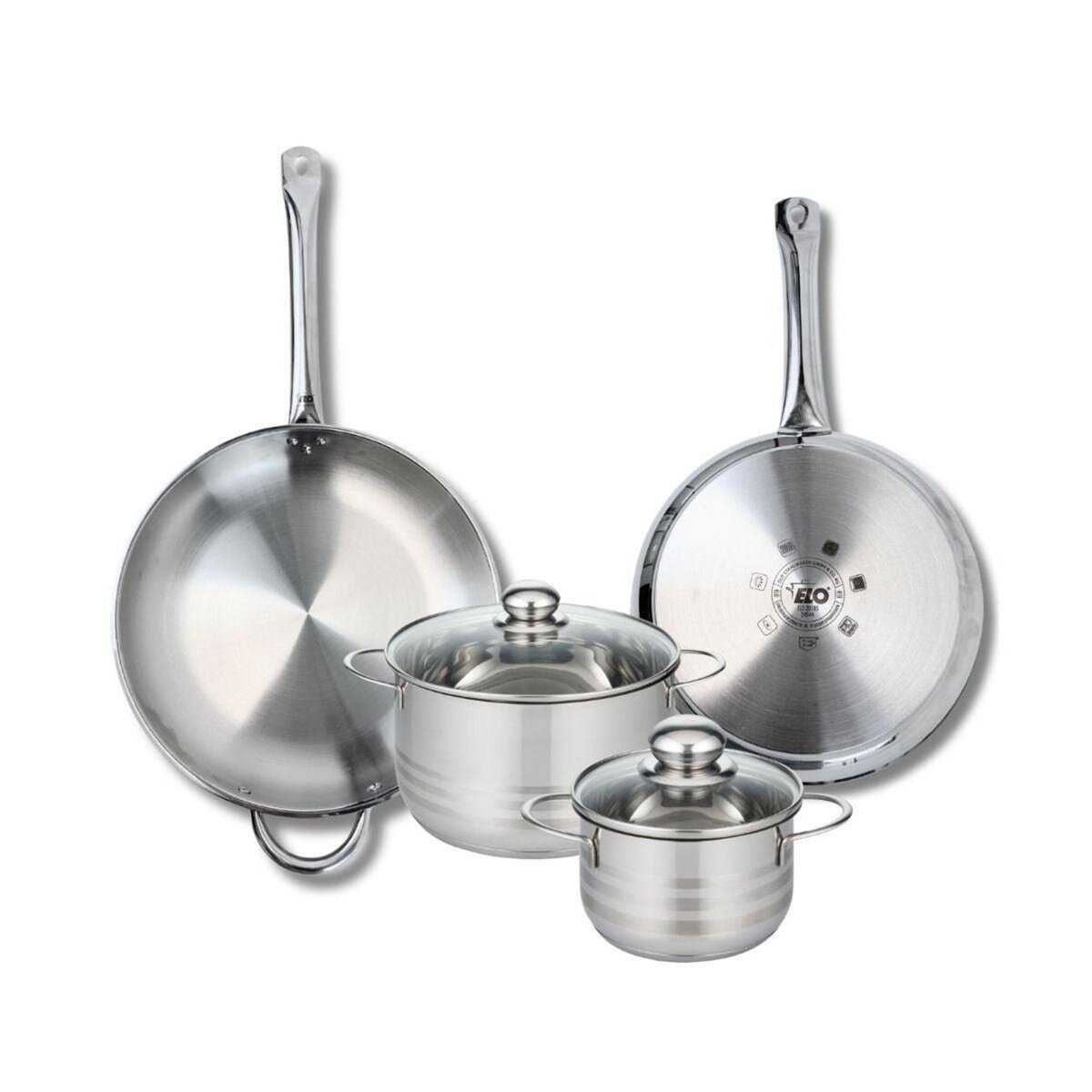 ELO Ensemble de 2 Poêles de cuisson 28 et 32 cm et 2 faitouts 16 et 20 cm Elo Profi Brillant