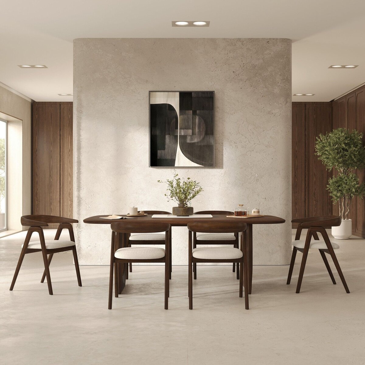 Rendez vous déco Chaise en bois d'hévéa foncé et tissu bouclé crème - Hawa