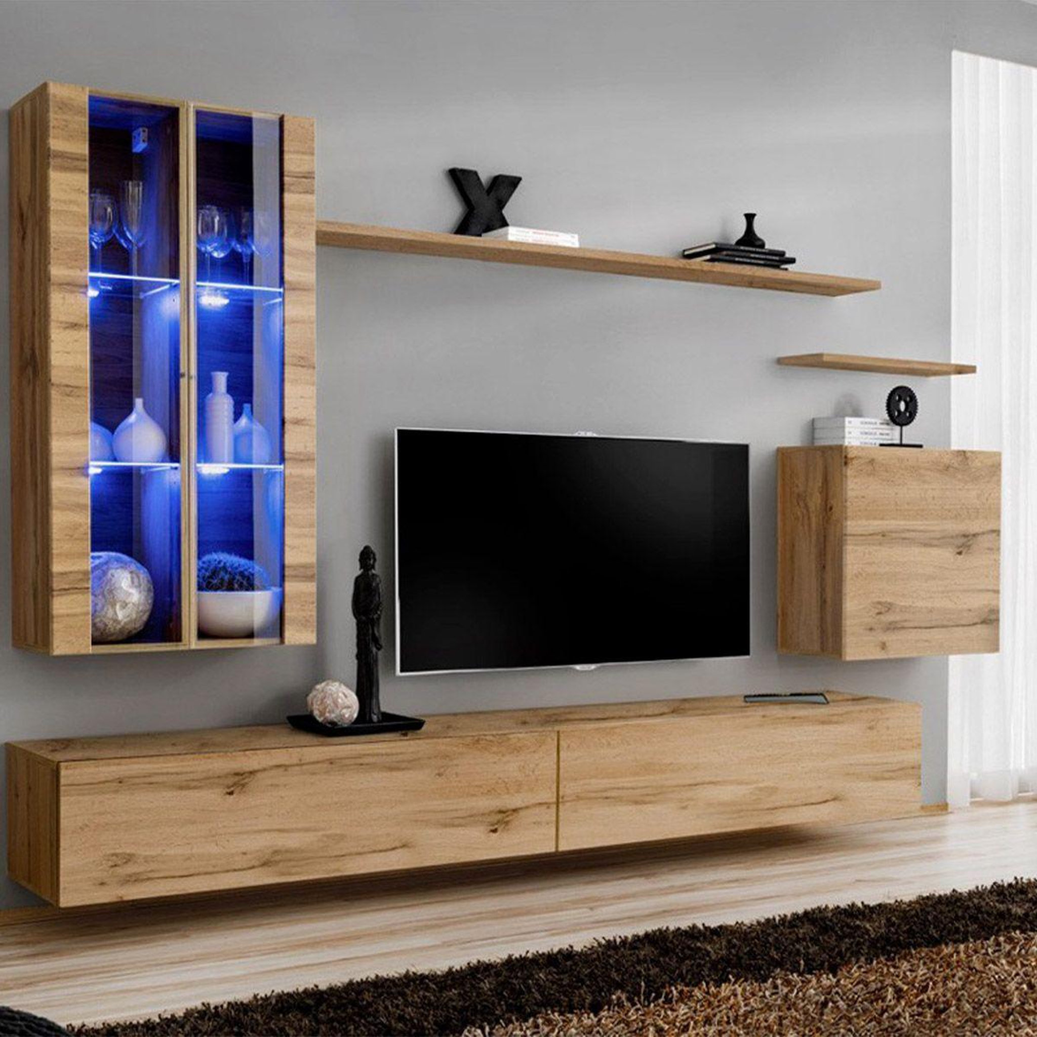 Paris Prix Meuble tv mural design  switch xii  270cm naturel