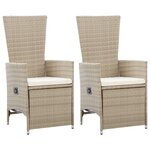 VIDAXL Chaises inclinables lot de 2 et coussins Resine tressee Beige