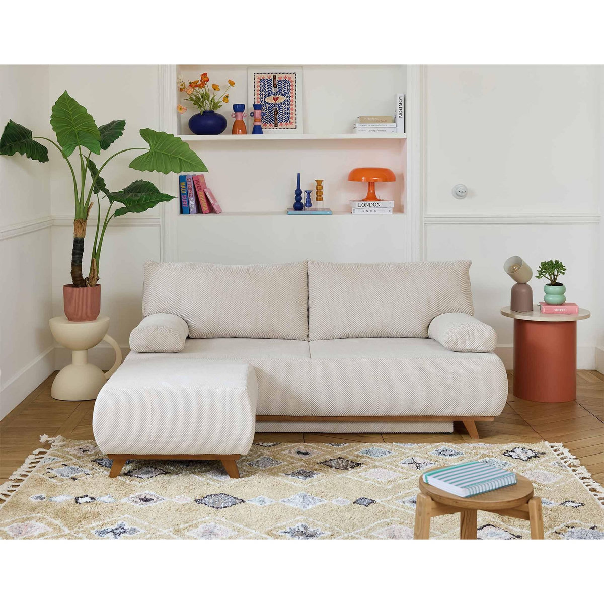 BEST MOBILIER Cristal - canapé 3 places - convertible avec coffre et pouf - en velours texturé