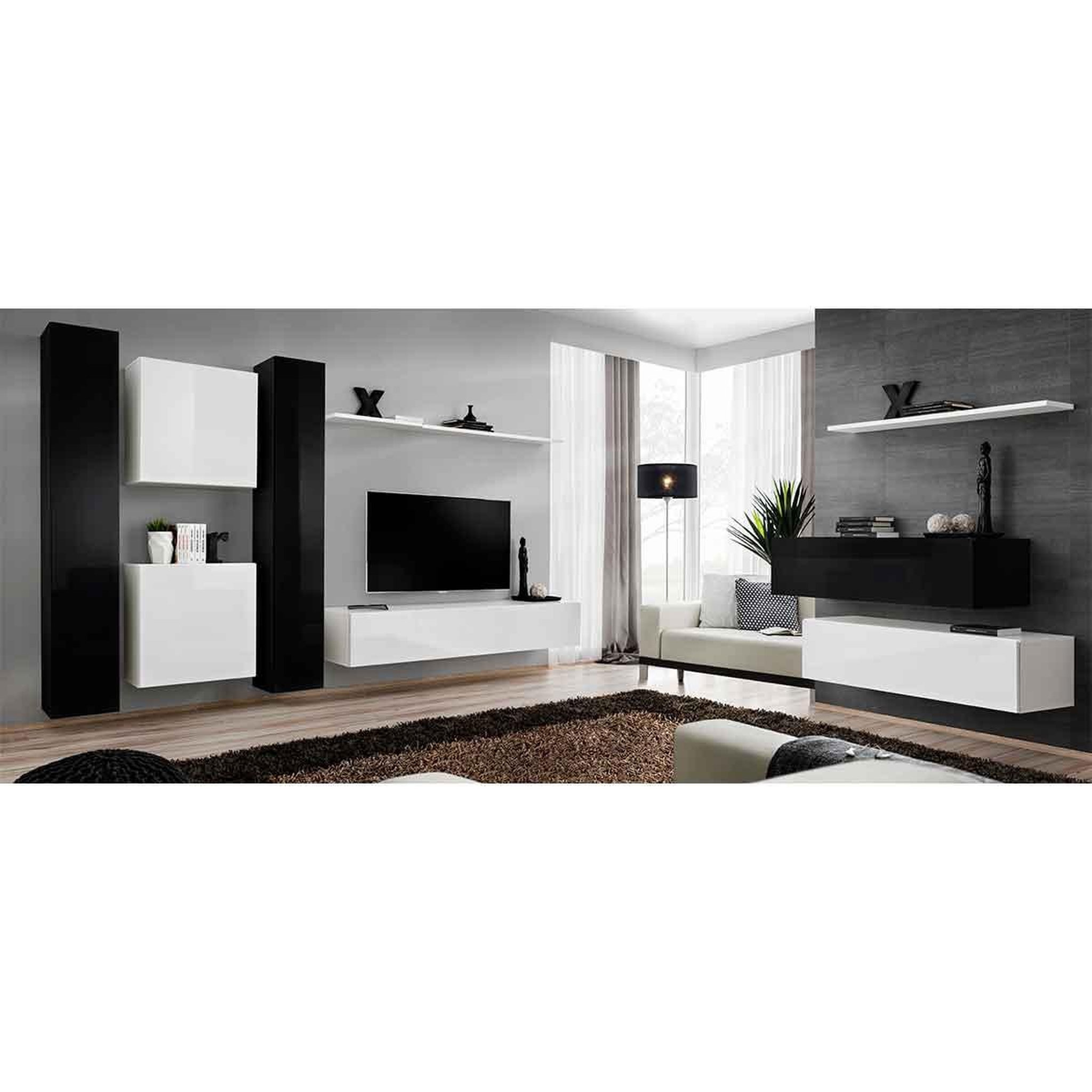 Voir la diapositive 2 : Paris Prix Meuble tv mural design  switch vi  330cm noir & blanc