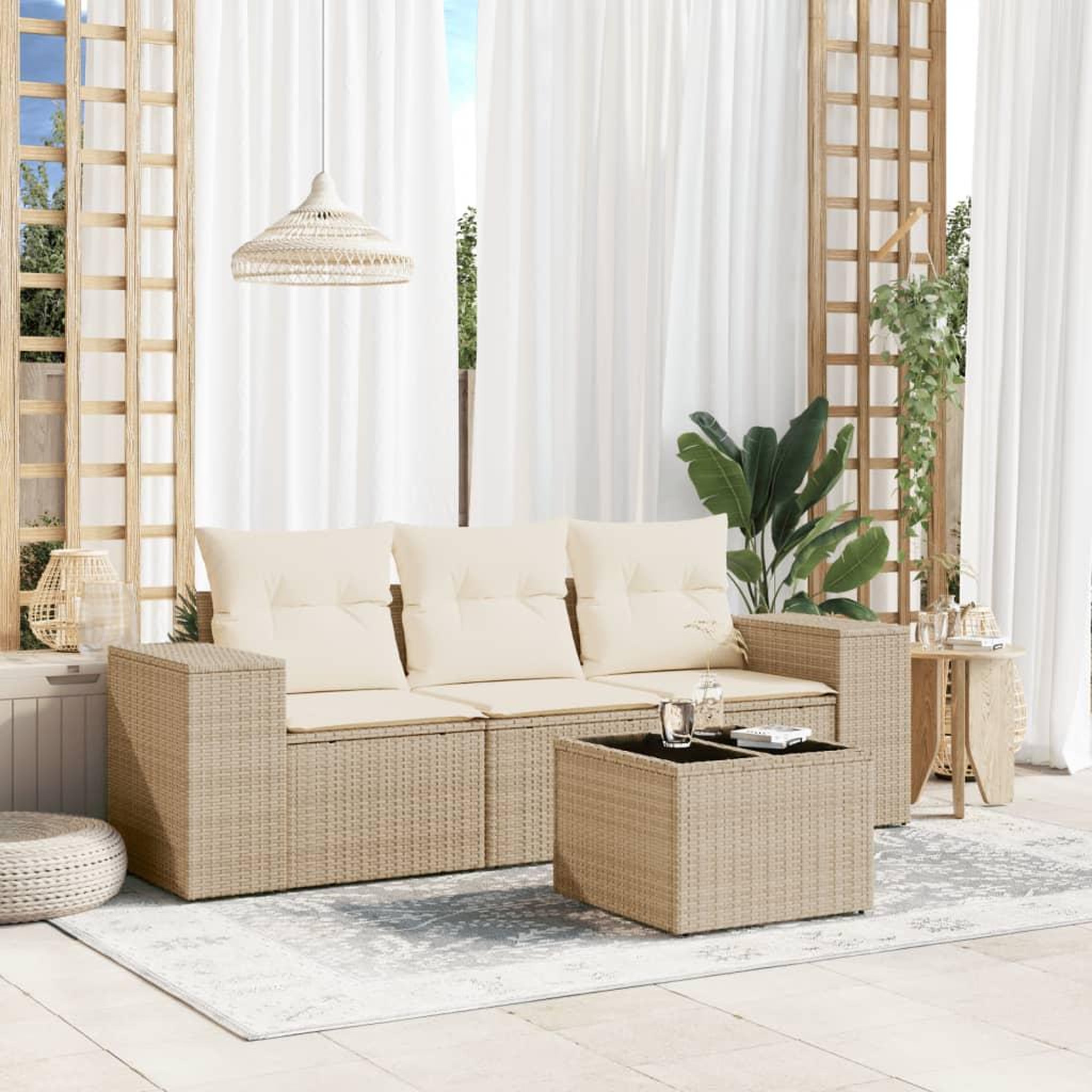 VIDAXL Salon de jardin avec coussins 4 pcs beige resine tressee
