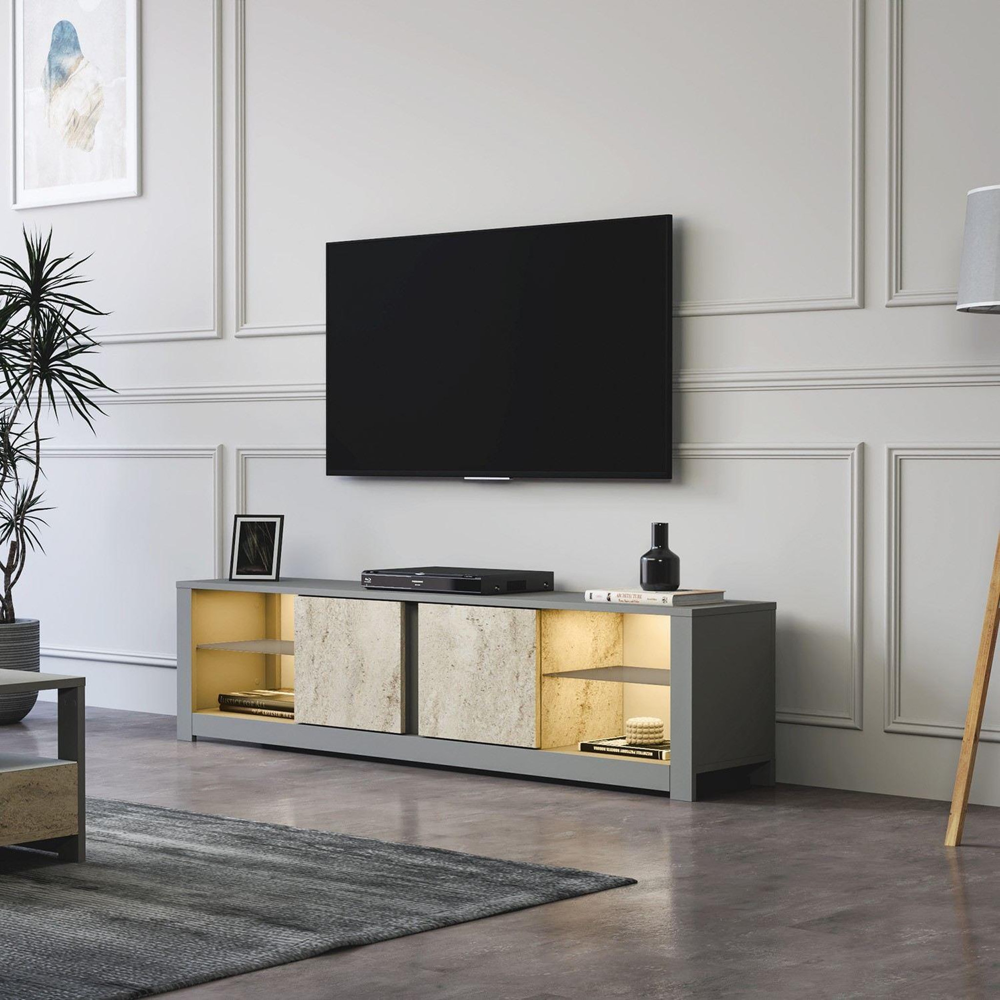 Voir la diapositive 4 : Habitat et Jardin Meuble tv en bois  aydos  180 x 35 x 45 cm - gris