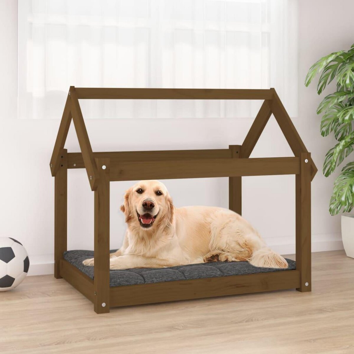 VIDAXL Lit pour chien Marron miel 81x60x70 cm Bois de pin solide