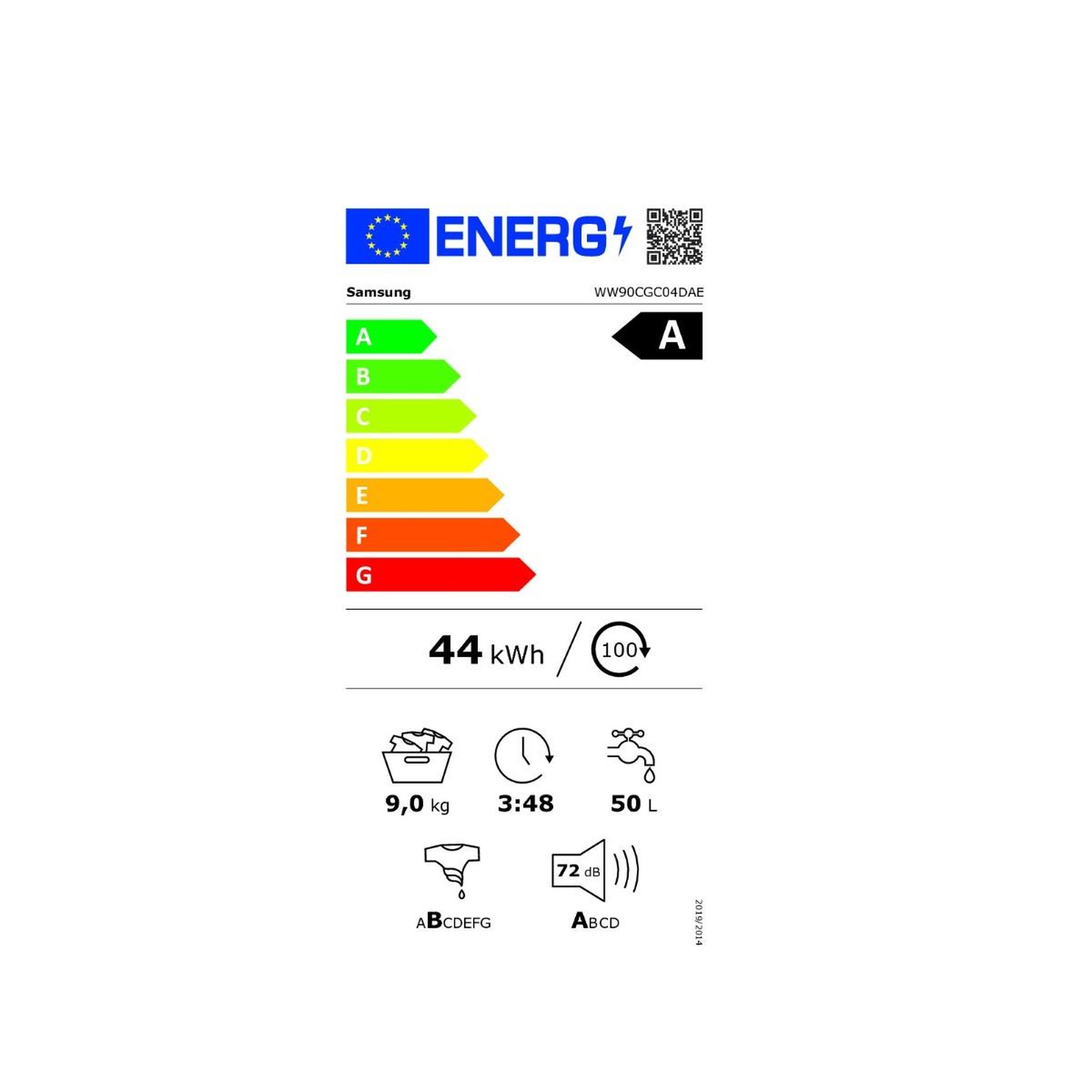 Voir la diapositive 2 : Samsung Lave-linge frontal 9kg 1400 tours/min - WW90CGC04DAE