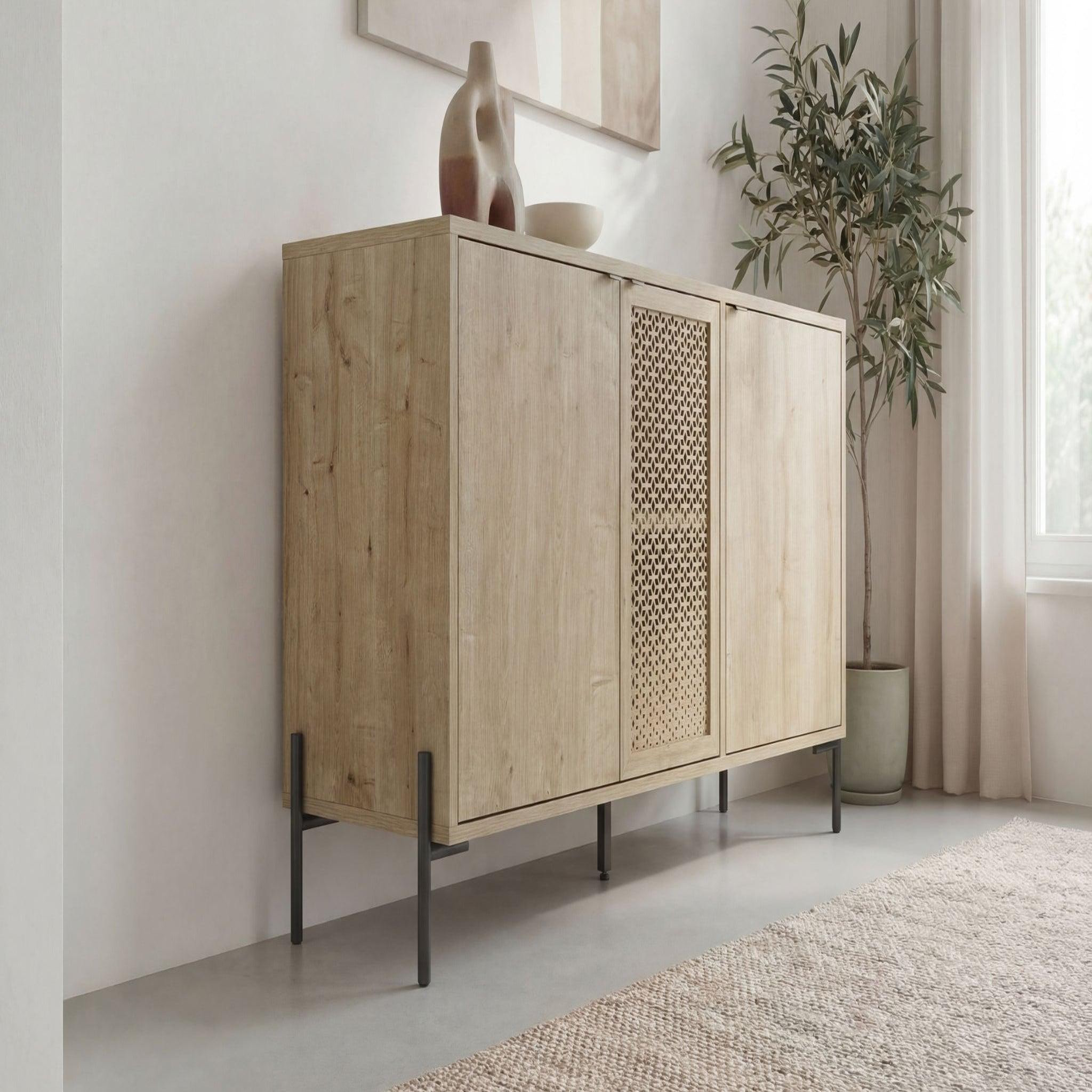 Voir la diapositive 4 : CASANOVA PARIS Stera - buffet 3 portes 125cm en mélamine - chêne clair