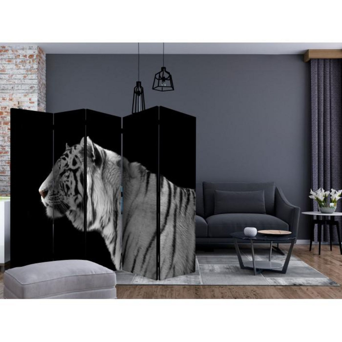 Paris Prix Paravent 5 Volets  White Tiger  172x225cm