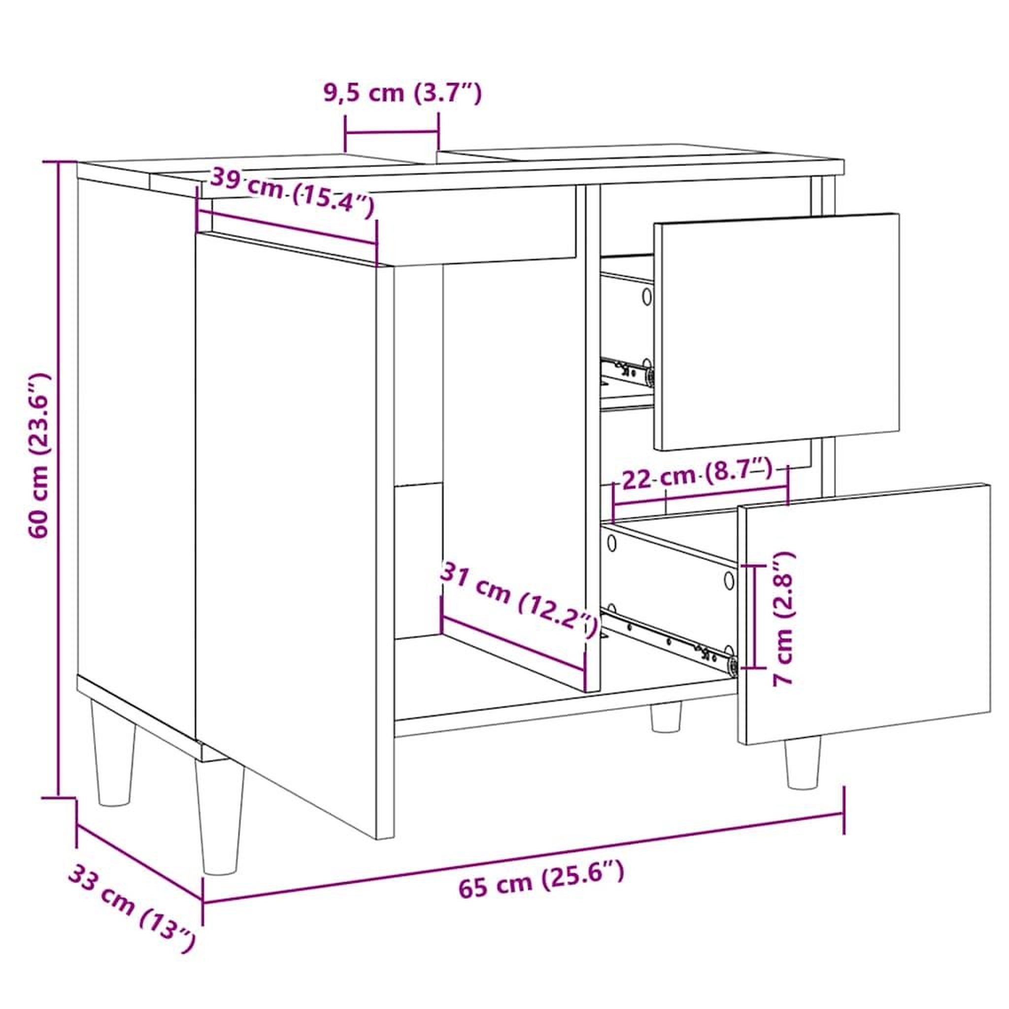 Voir la diapositive 6 : VIDAXL Armoire salle de bain chene sonoma 65x33x60 cm