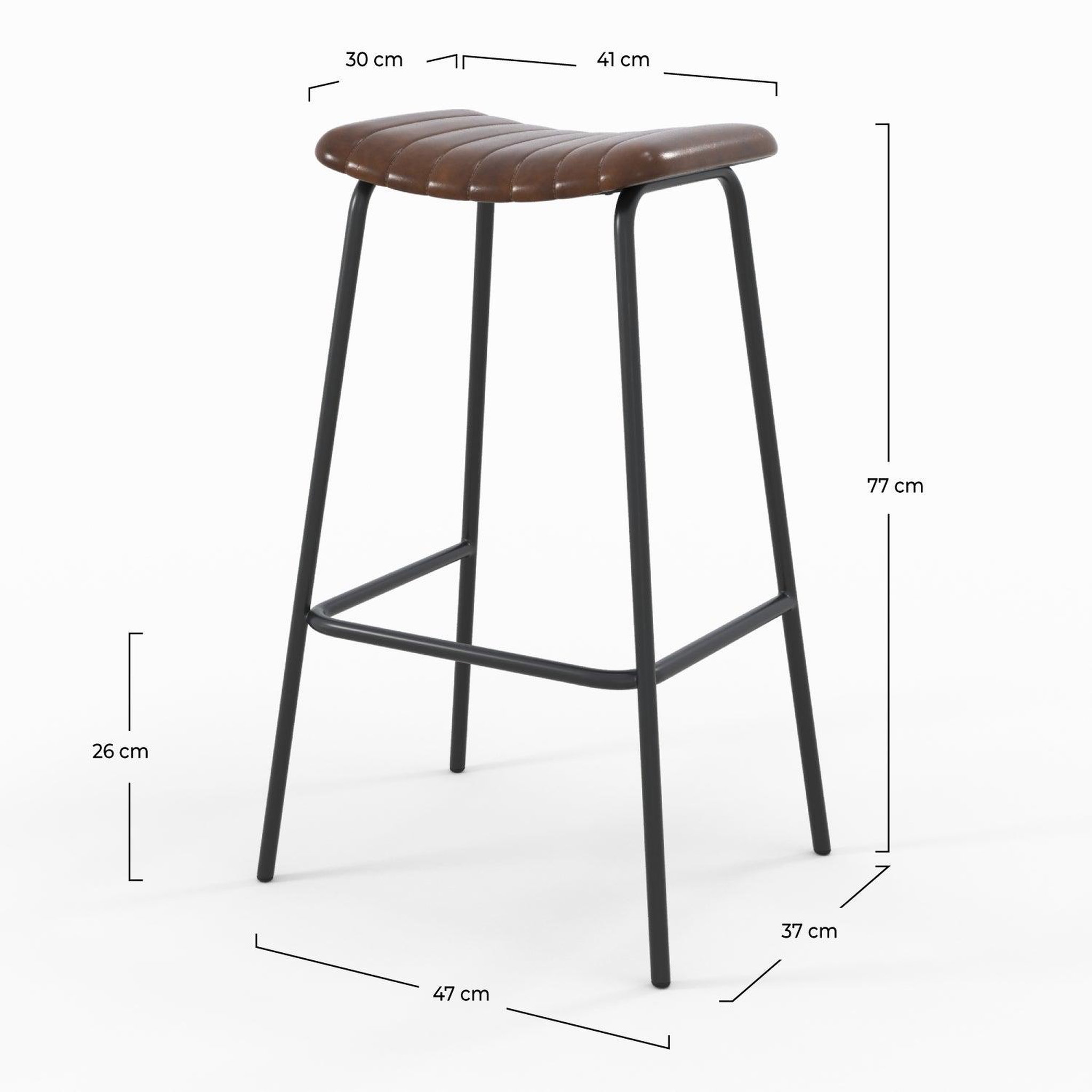 Voir la diapositive 4 : MAISON PAVANE Lot de 2 tabourets de bar 77 cm en cuir marron et pieds en métal-lupin