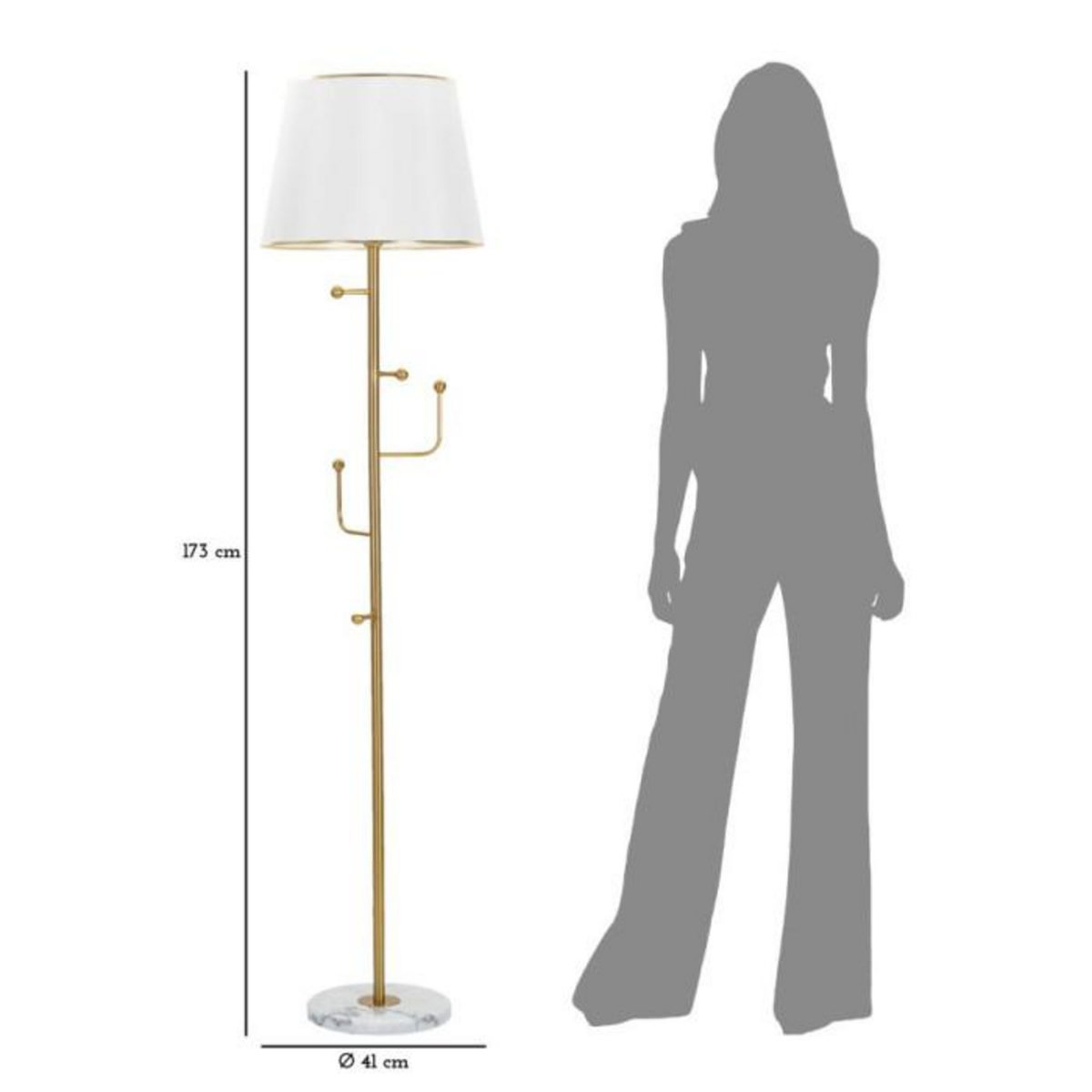 Paris Prix Lampadaire Design en Métal  Hanger  173cm Blanc & Or