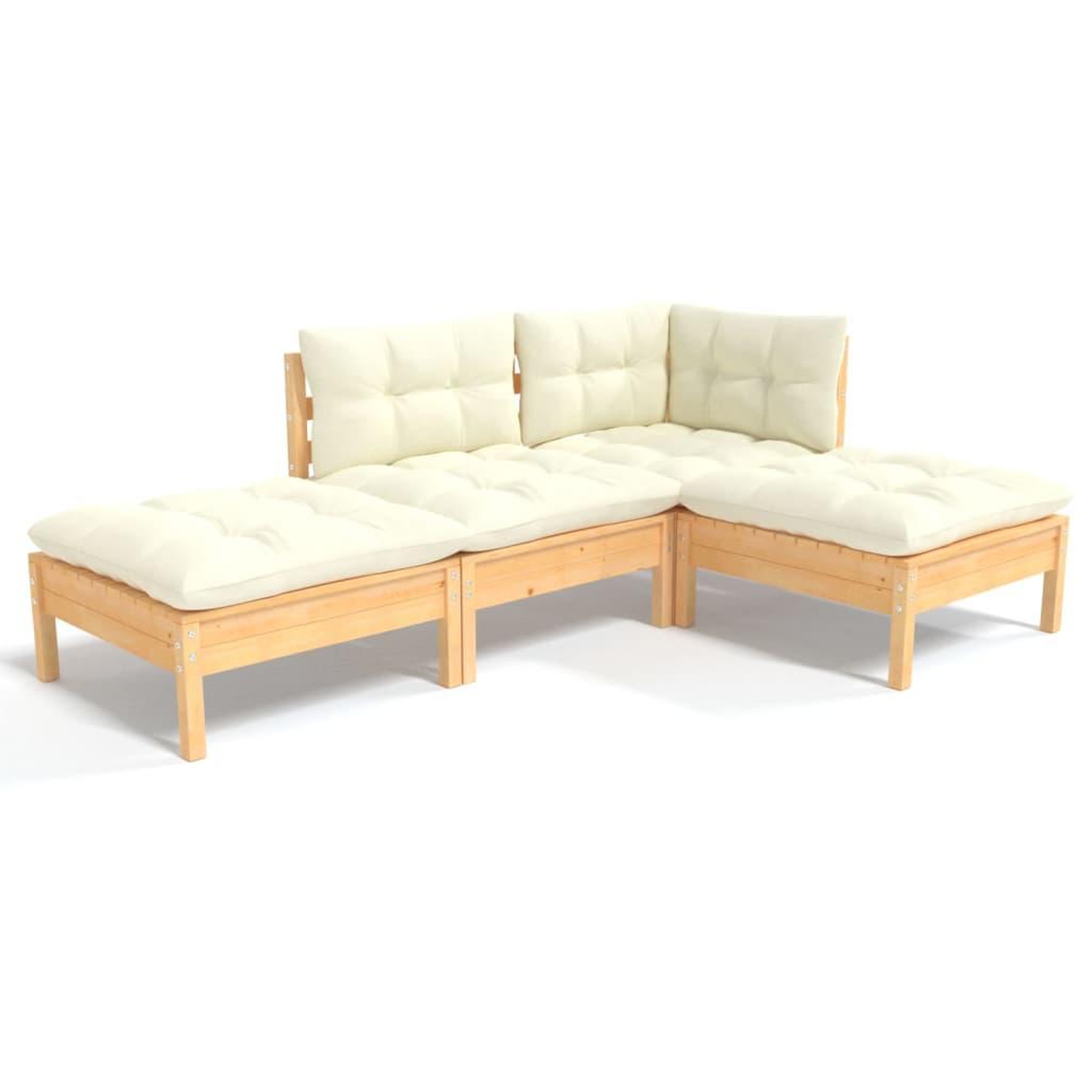 Voir la diapositive 2 : VIDAXL Salon de jardin 4 pcs avec coussins creme Bois de pin massif
