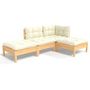 Voir la diapositive 2 : VIDAXL Salon de jardin 4 pcs avec coussins creme Bois de pin massif