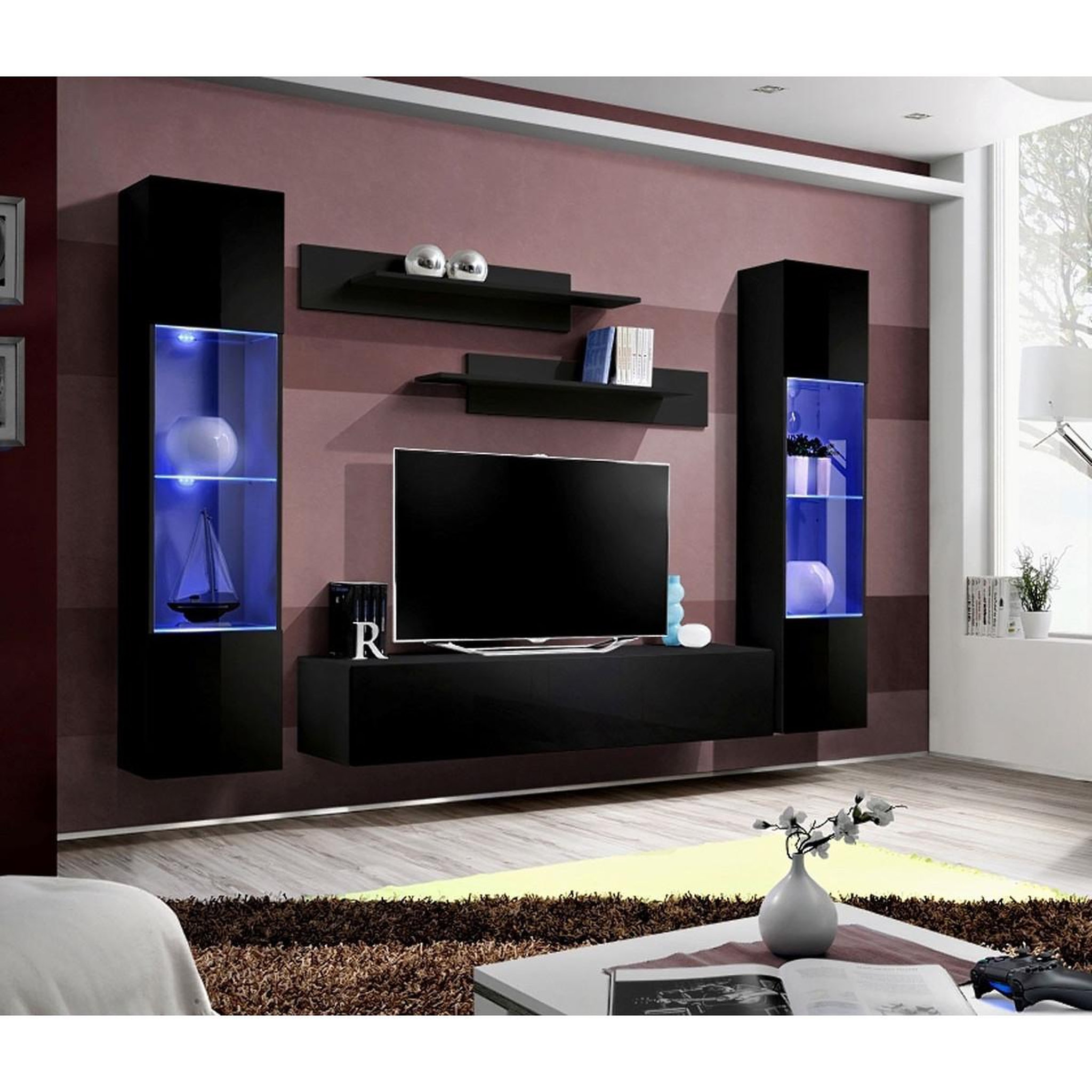 Voir la diapositive 4 : Paris Prix Ensemble meuble tv mural  fly a3  260cm noir