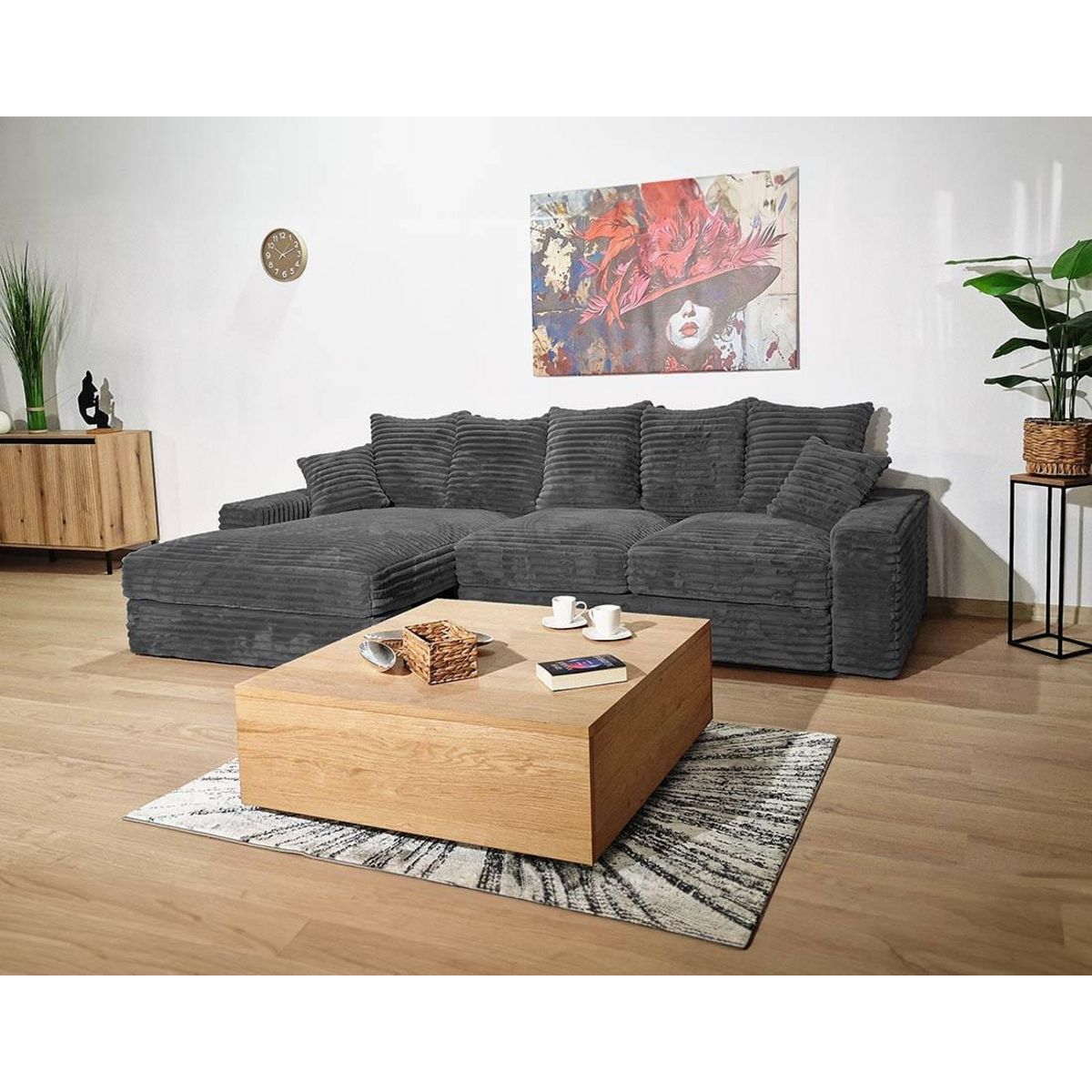 LISA DESIGN Andy - canapé d'angle gauche 5 places en fausse fourrure côtelée