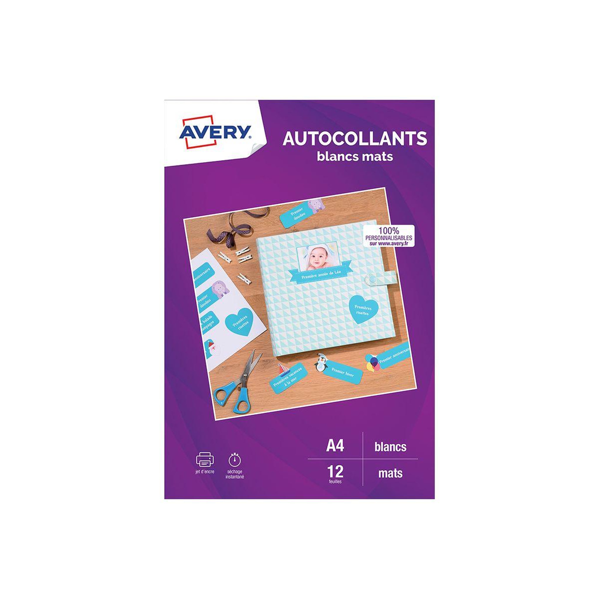 AVERY Papier créatif 12 autocollants 19.96x28.91cm mates