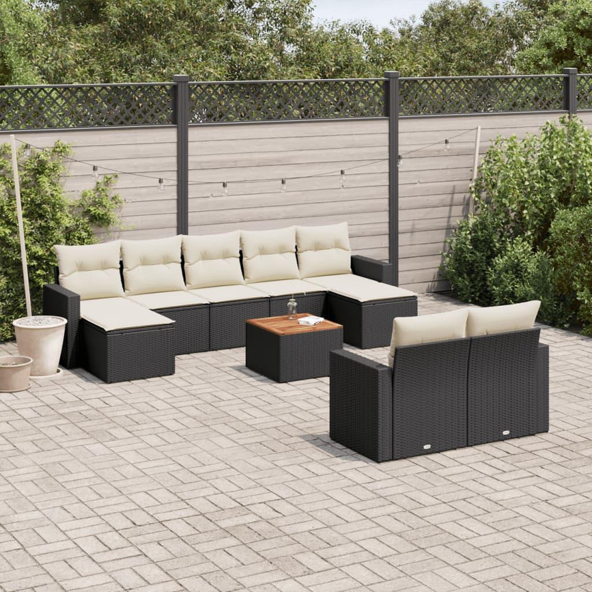 VIDAXL Salon de jardin 10 pcs avec coussins noir resine tressee