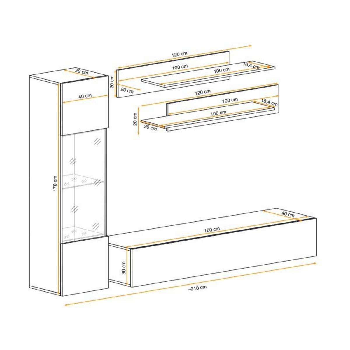 Paris Prix Meuble TV Mural Design  Fly III  210cm Blanc
