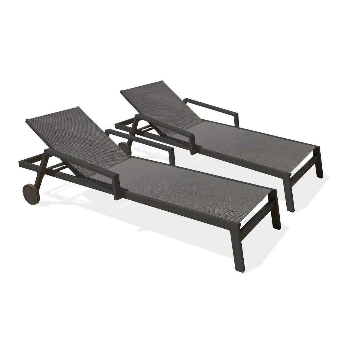 Paris Prix Lot de 2 Bains de Soleil Multi-Positions  Ibiza  210cm Gris Anthracite