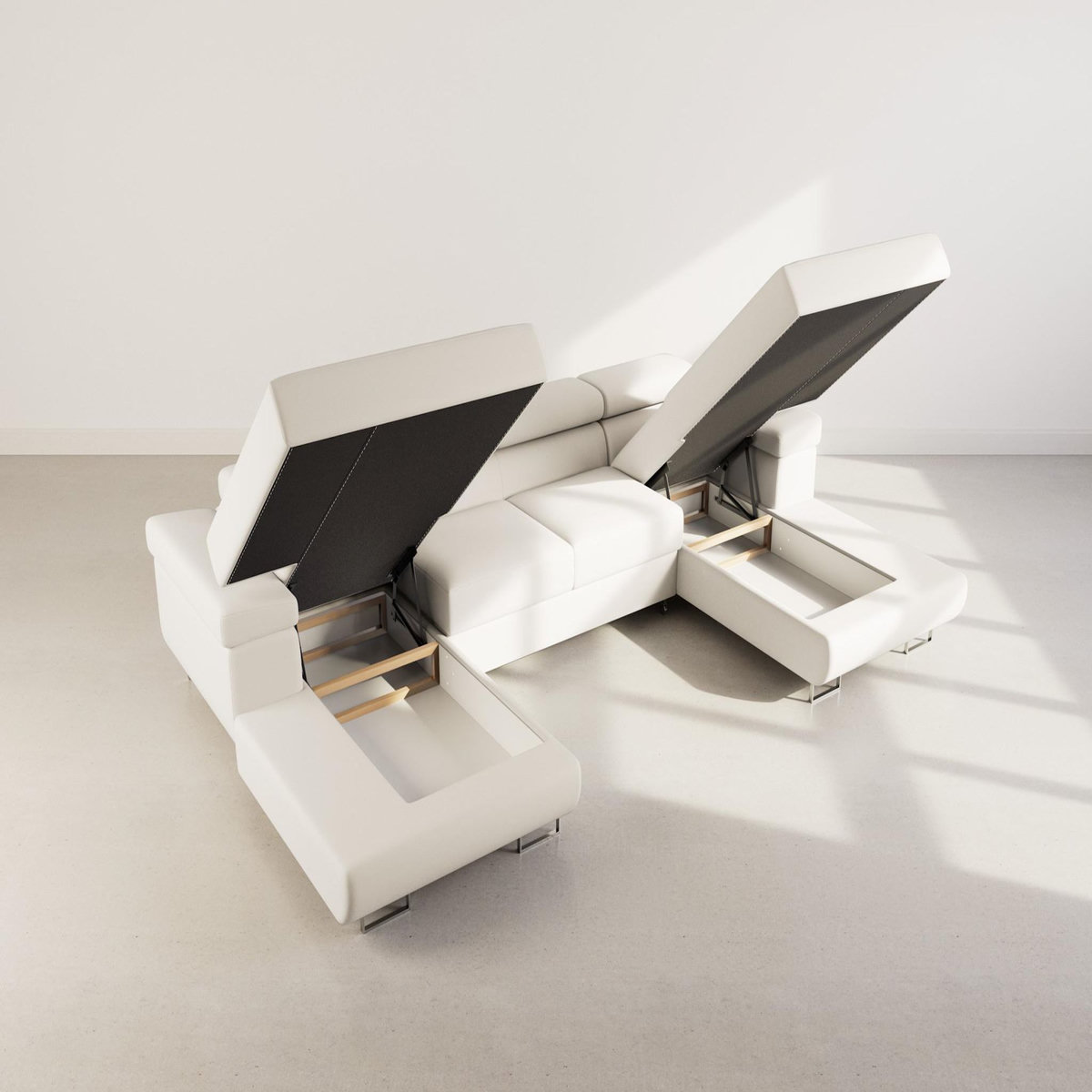 BEST MOBILIER Pablo - canapé panoramique en u - 7 places - convertible avec coffres et têtières réglables - en velours