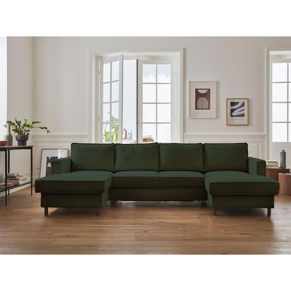 LISA DESIGN Jake - canapé panoramique en u - 7 places - convertible avec coffre - en velours côtelé