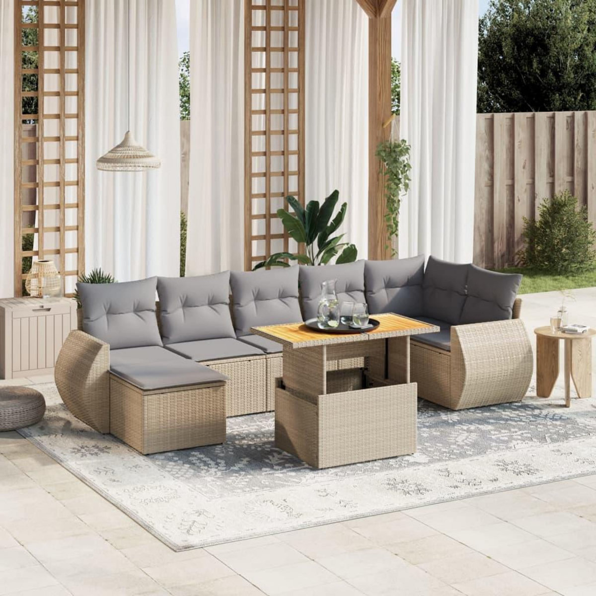 VIDAXL Salon de jardin avec coussins 8 pcs beige resine tressee