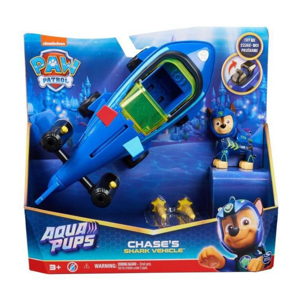 PAW PATROL La Pat' Patrouille - Chase - Véhicule + Figurines - La Pat' Patrouille Aqua Pups - Des 3 ans