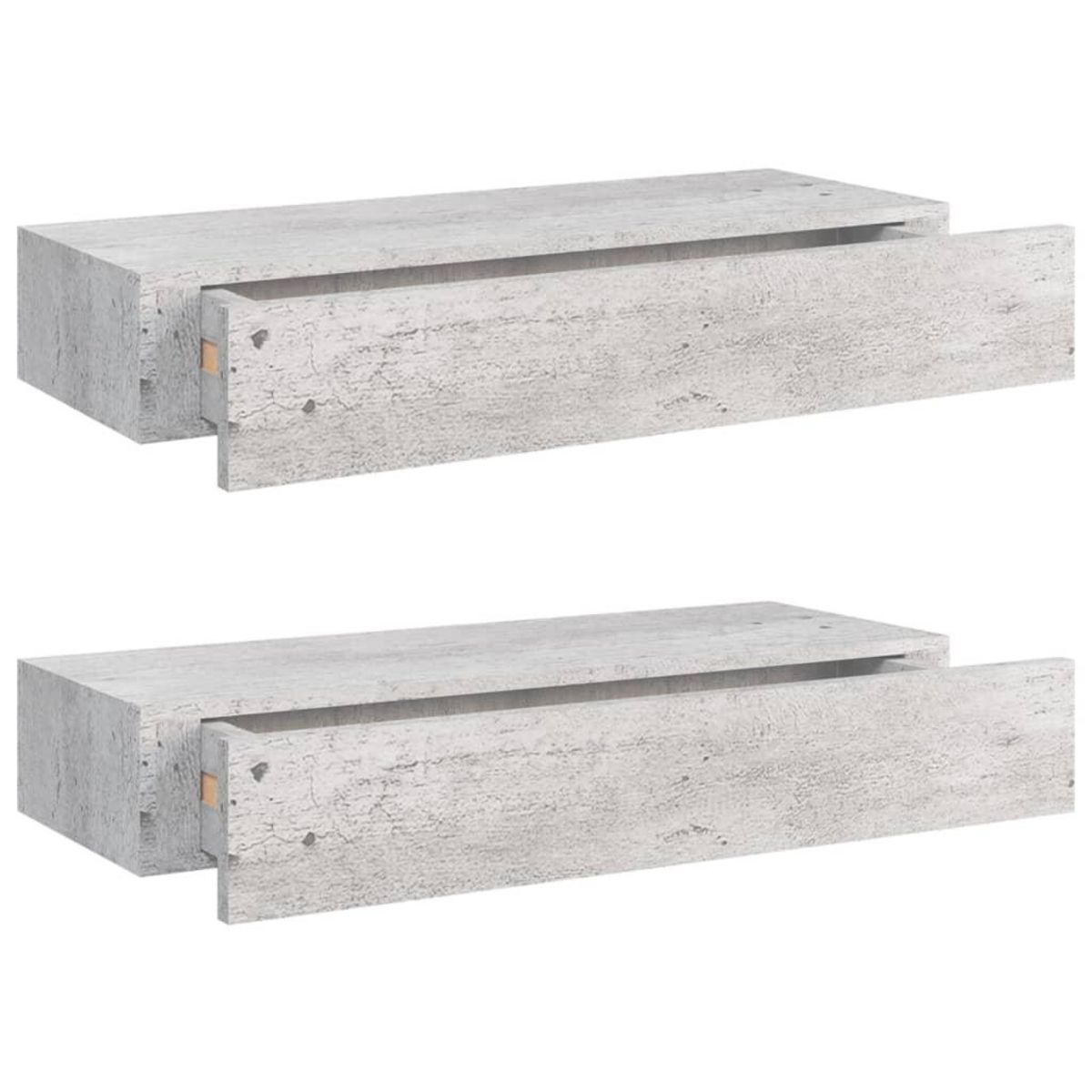 VIDAXL Etageres a tiroir murales 2 pcs Gris beton 60x23,5x10 cm MDF