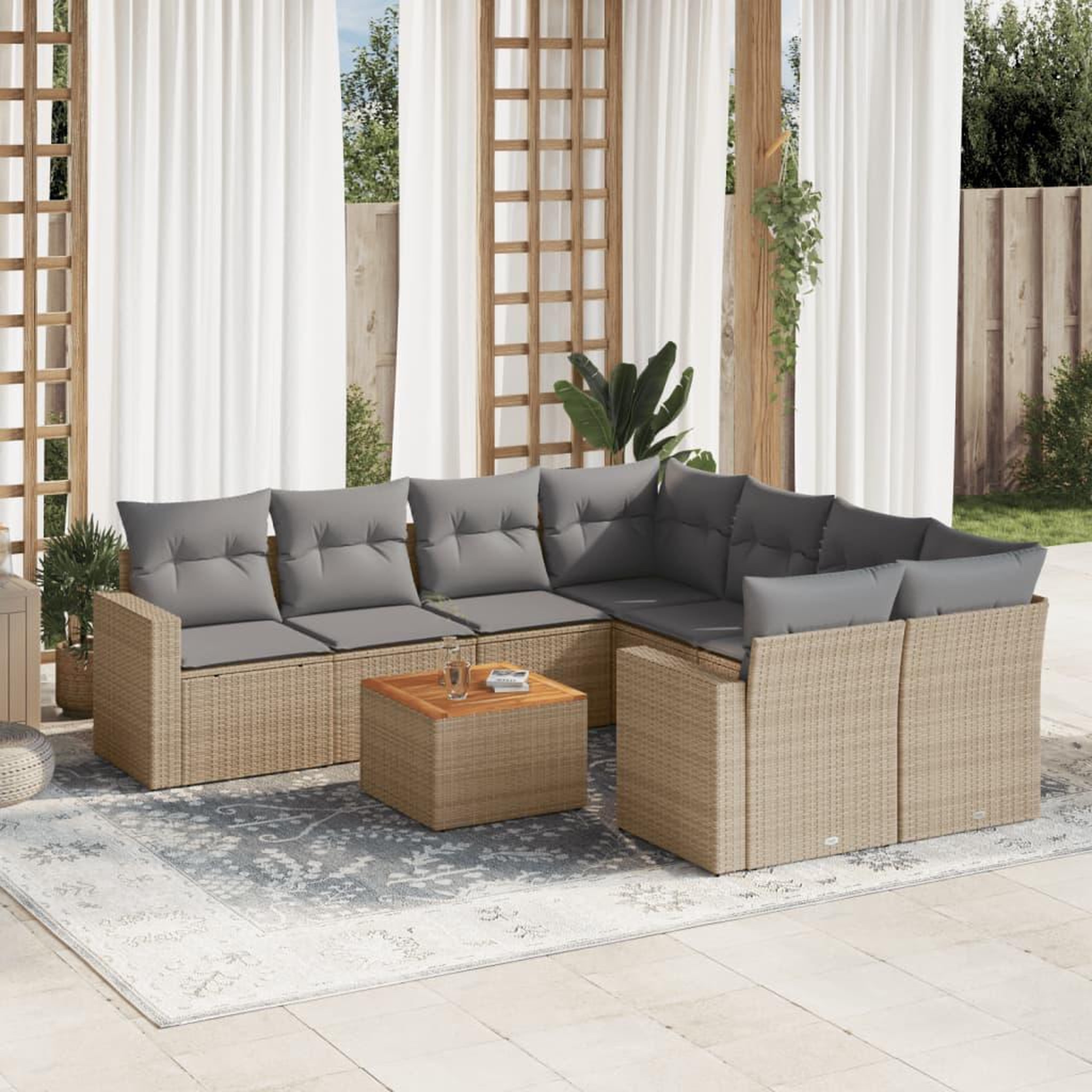 VIDAXL Salon de jardin avec coussins 9 pcs beige resine tressee