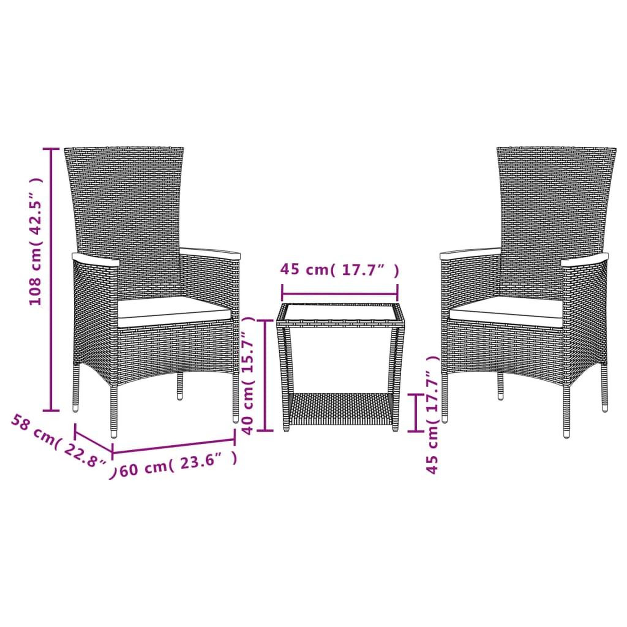 Voir la diapositive 4 : VIDAXL Ensemble a manger de jardin 3 pcs coussins gris resine tressee