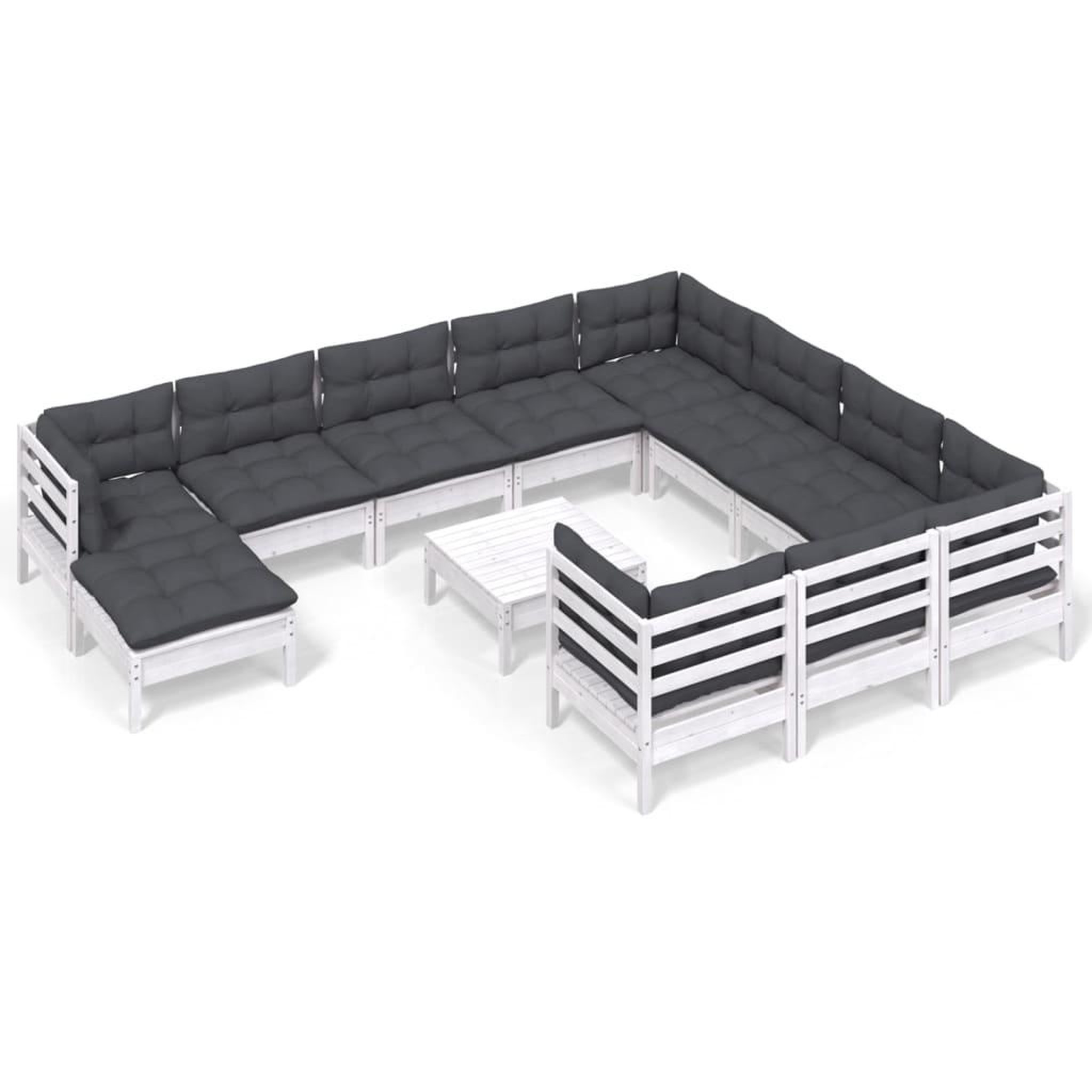 Voir la diapositive 2 : VIDAXL Salon de jardin 12 pcs avec coussins blanc bois de pin