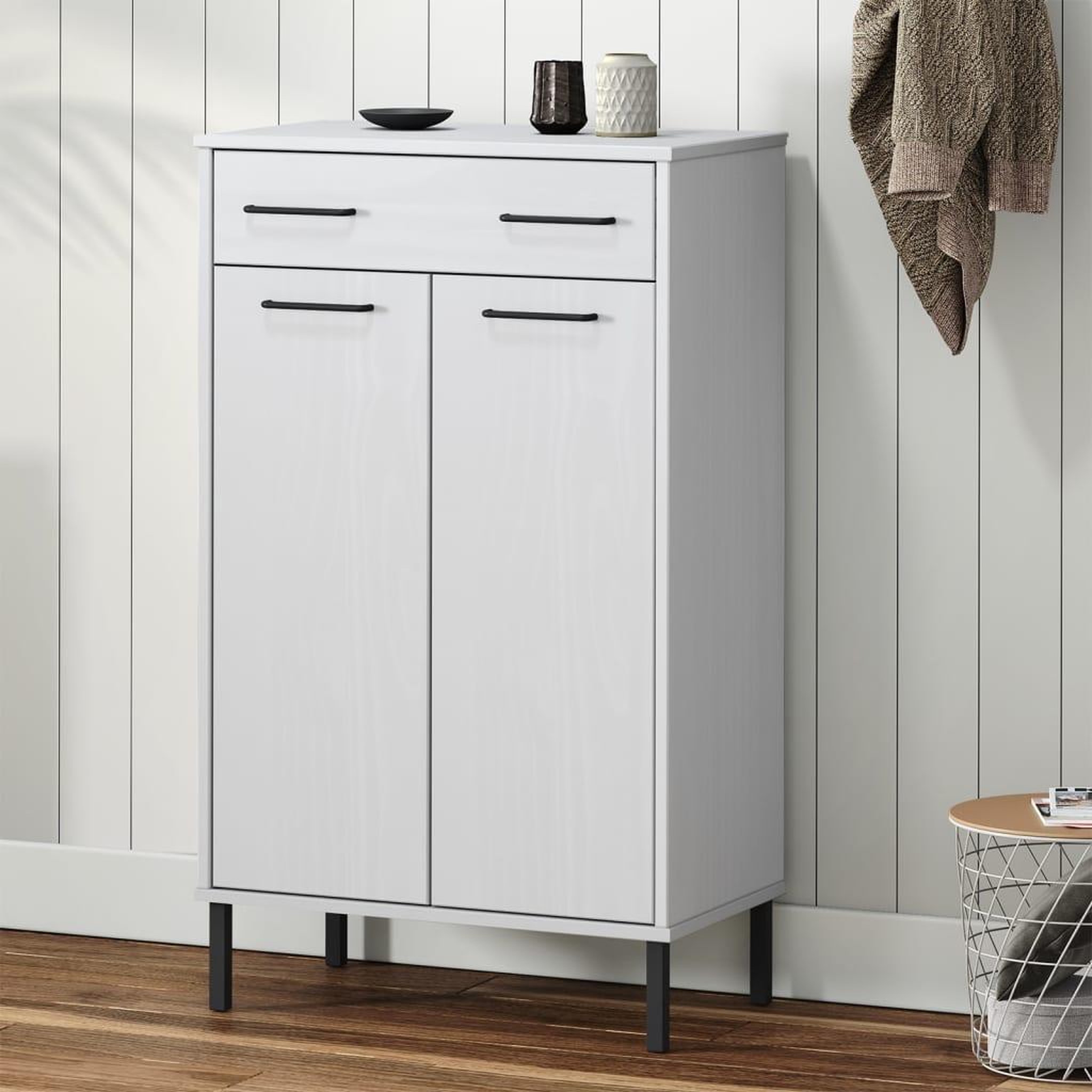 Voir la diapositive 1 : VIDAXL Etagere a chaussures et pieds en metal Blanc Bois de pin OSLO