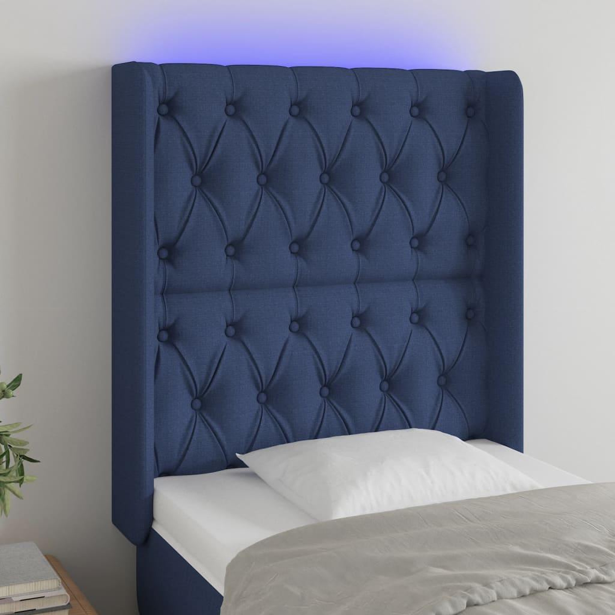 Voir la diapositive 1 : VIDAXL Tete de lit a LED Bleu 83x16x118/128 cm Tissu