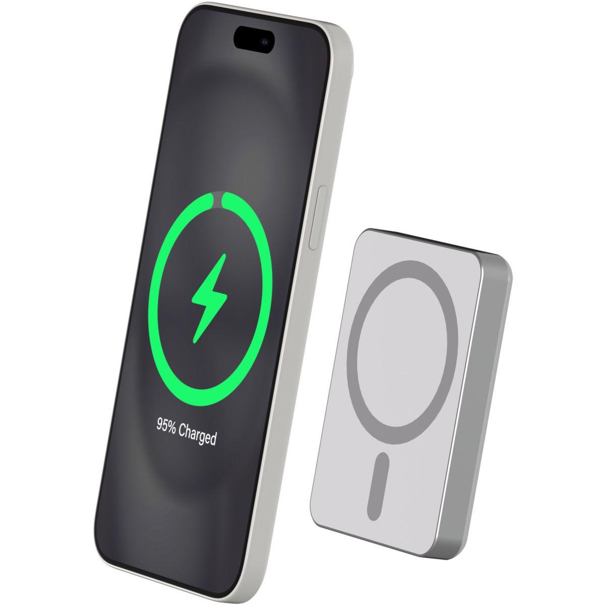 Voir la diapositive 4 : FORCE POWER Batterie externe 5000mah magsafe 15w argent