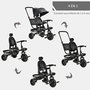 Voir la diapositive 4 : HOMCOM Tricycle enfant évolutif pliable - pare-soleil, canne télescopique amovible - siège pivotant, harnais, arceau sécurité - repose-pied - 3 paniers rangement - métal PP noir