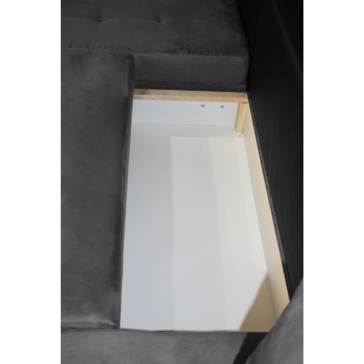 Canapé d'angle droit convertible panoramique 5 places tissu simili avec coffre MAGNUS