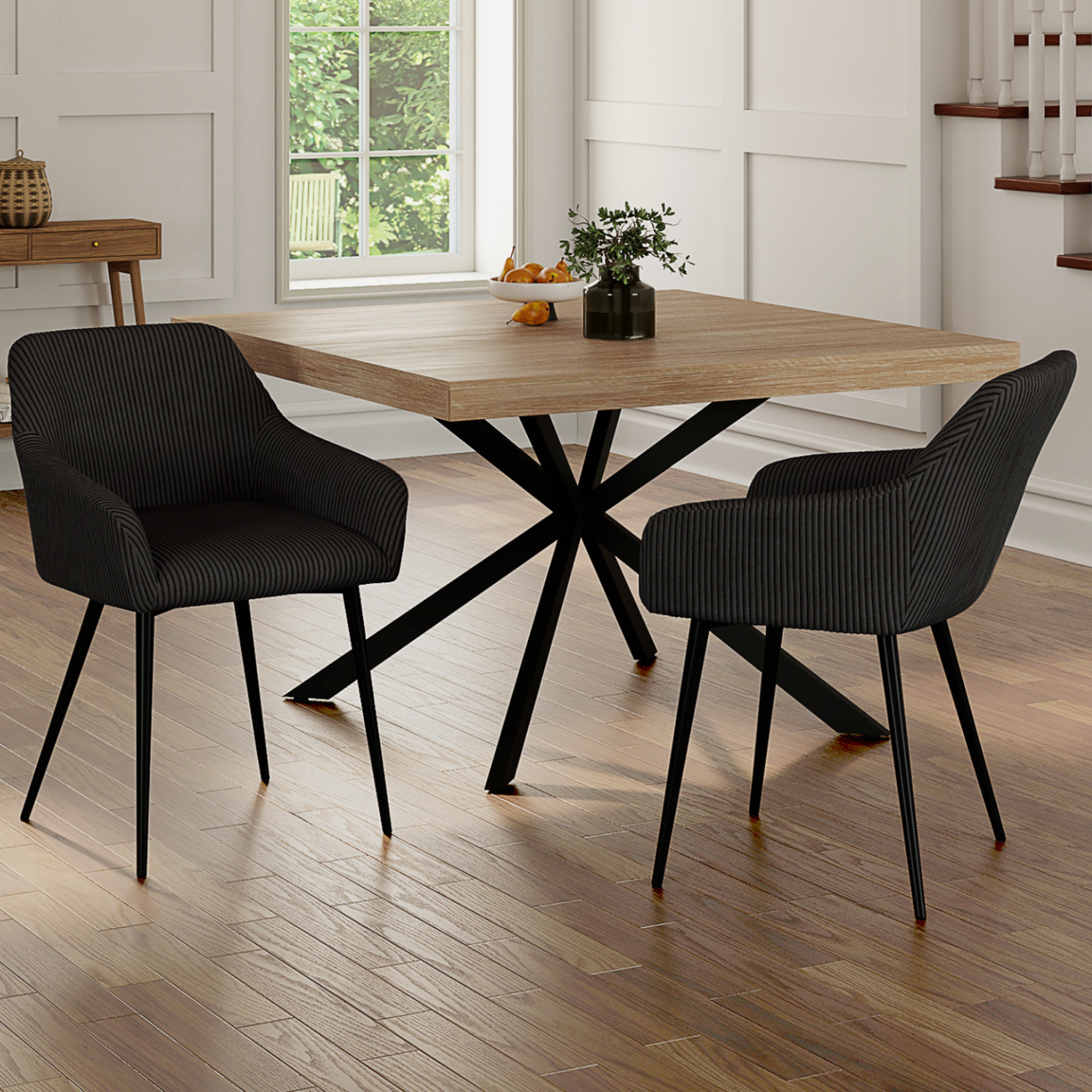 Voir la diapositive 2 : ID MARKET Lot de 2 chaises de salle à manger, fauteuils de table jany en velours côtelé noir