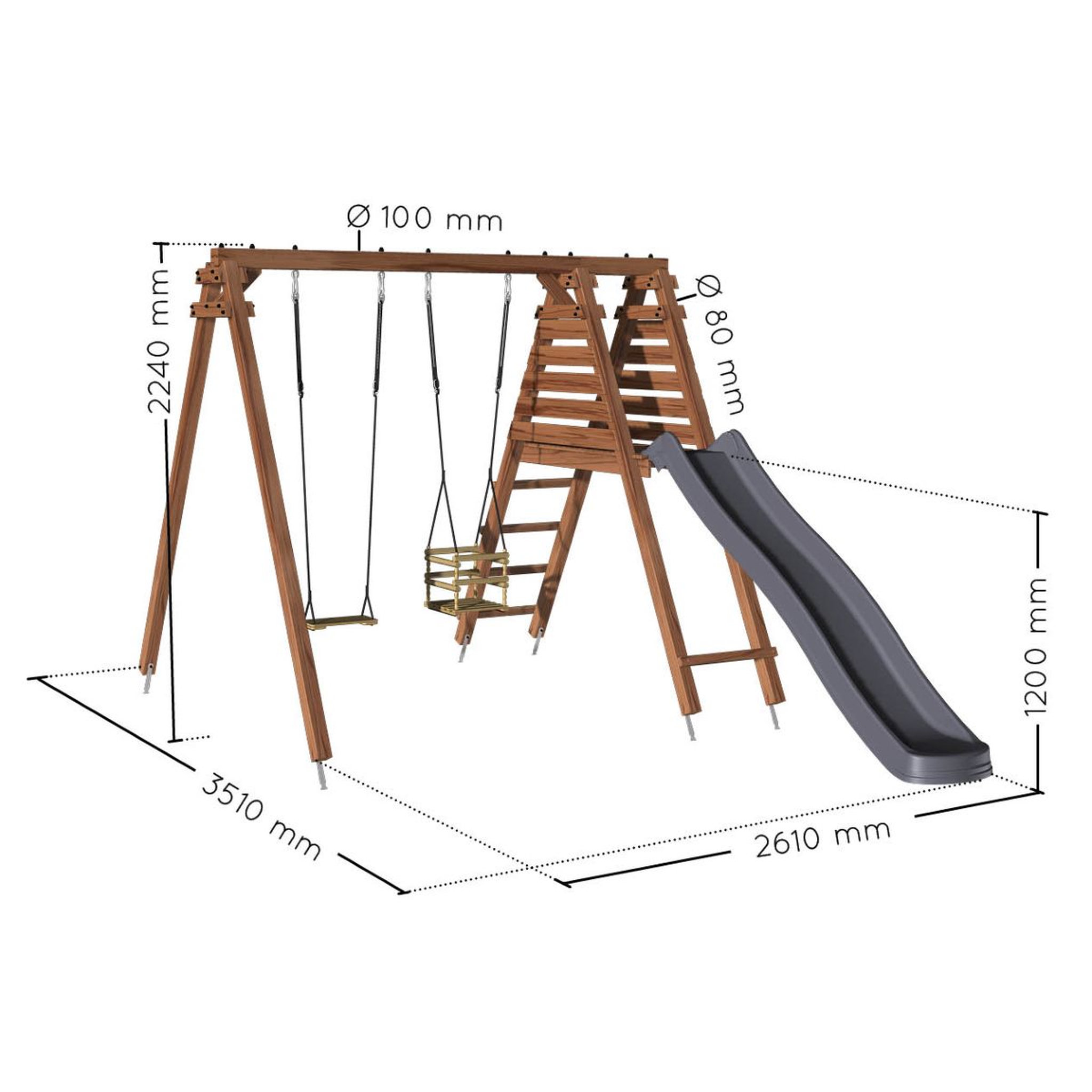 Voir la diapositive 3 : Soulet Portique balançoire avec toboggan- Bois - H2,24m PRUNE