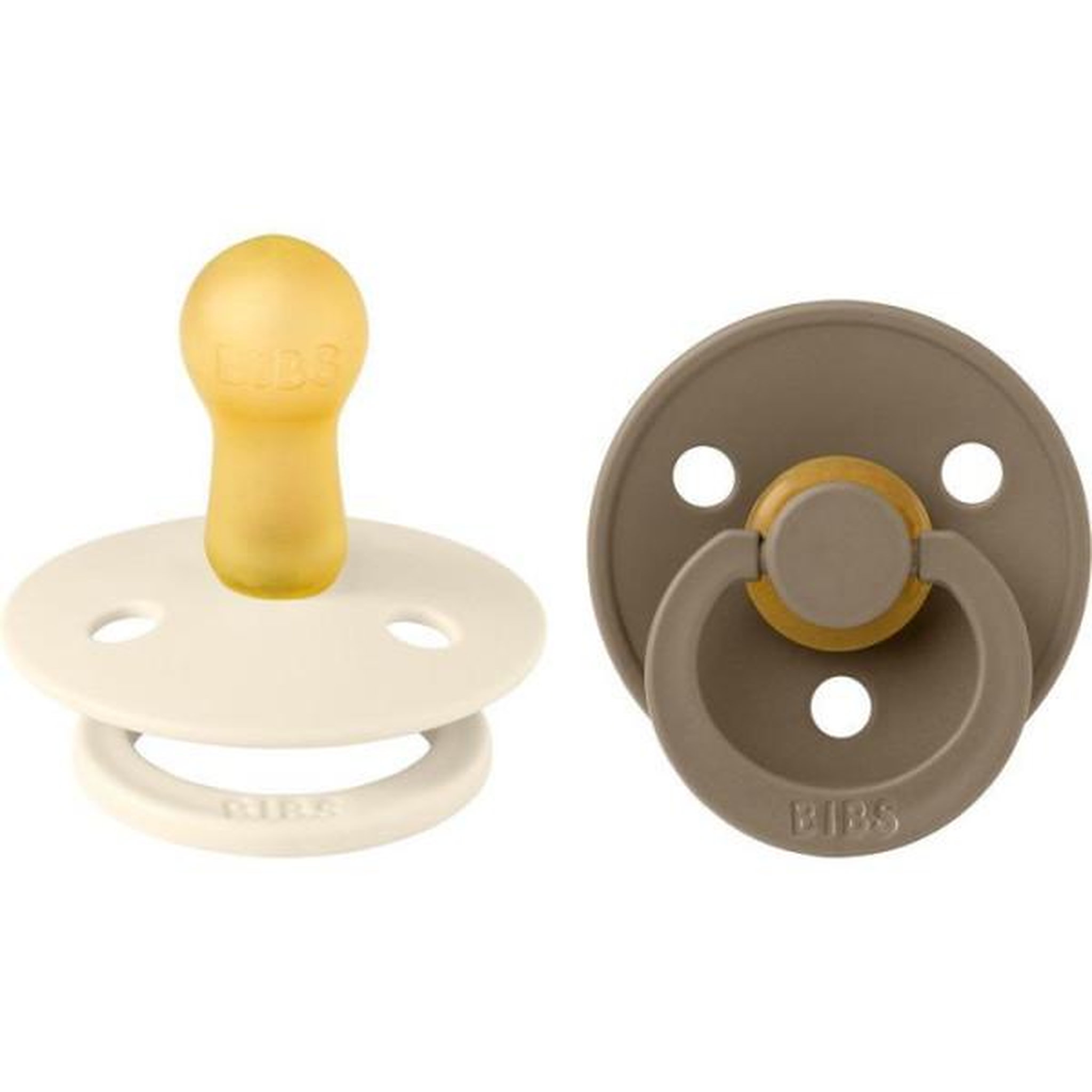 BIBS Sucette bébé - BIBS - Colour - Embout rond - Pack de 2 - Caoutchouc naturel - Taille 2 Ivory Dark Oak