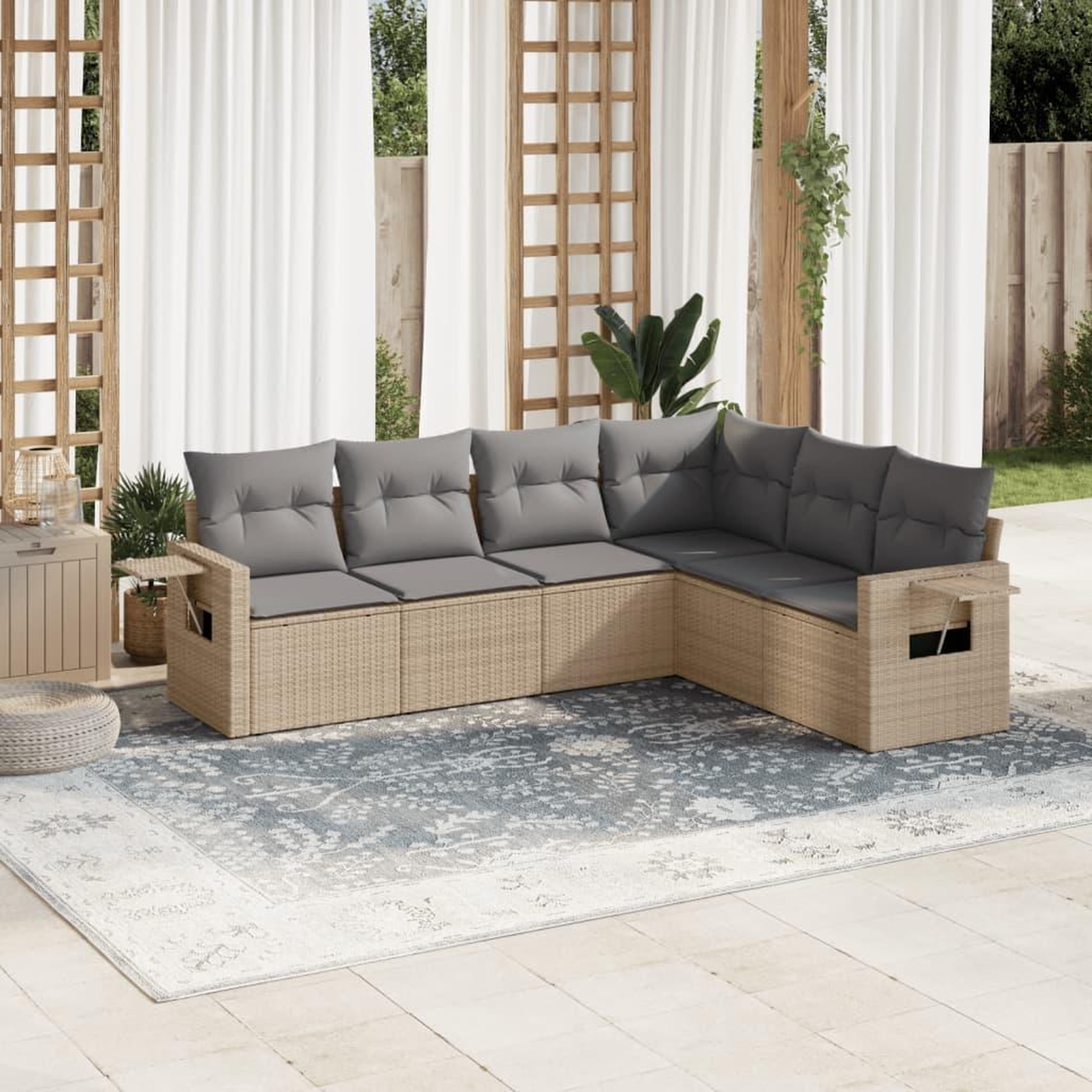 VIDAXL Salon de jardin avec coussins 6 pcs beige resine tressee
