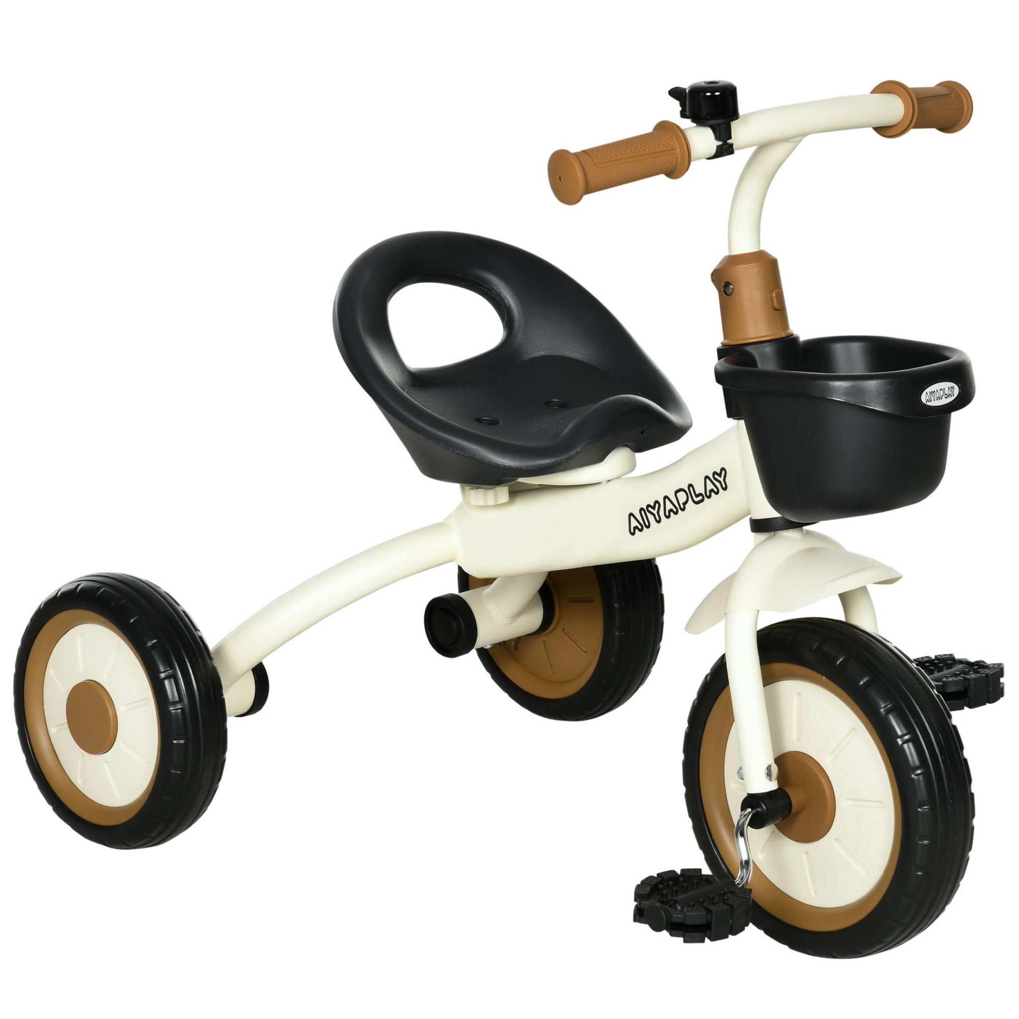 Voir la diapositive 1 : HOMCOM Tricycle enfant multi-équipé garde-boue sonnette panier pédales antidérapantes siège réglable avec dossier métal blanc