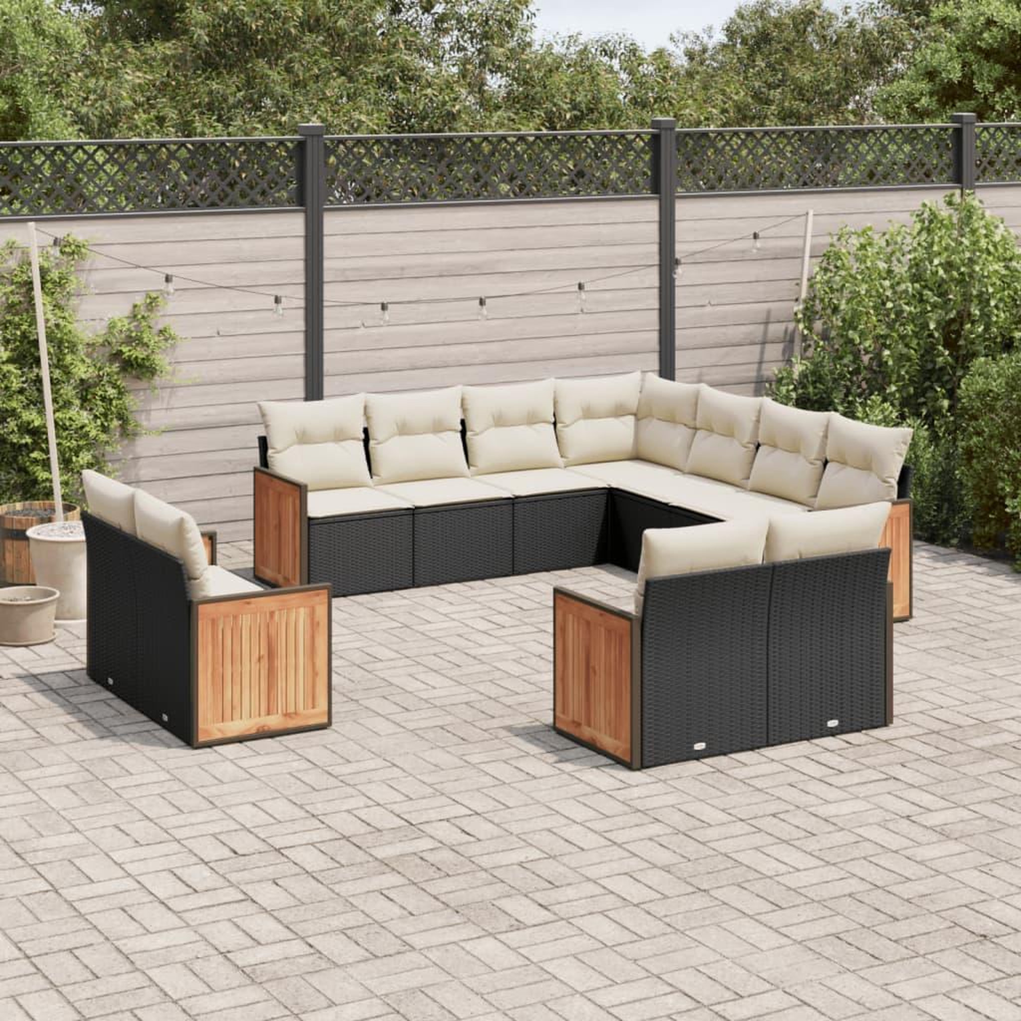 VIDAXL Salon de jardin 11 pcs avec coussins noir resine tressee