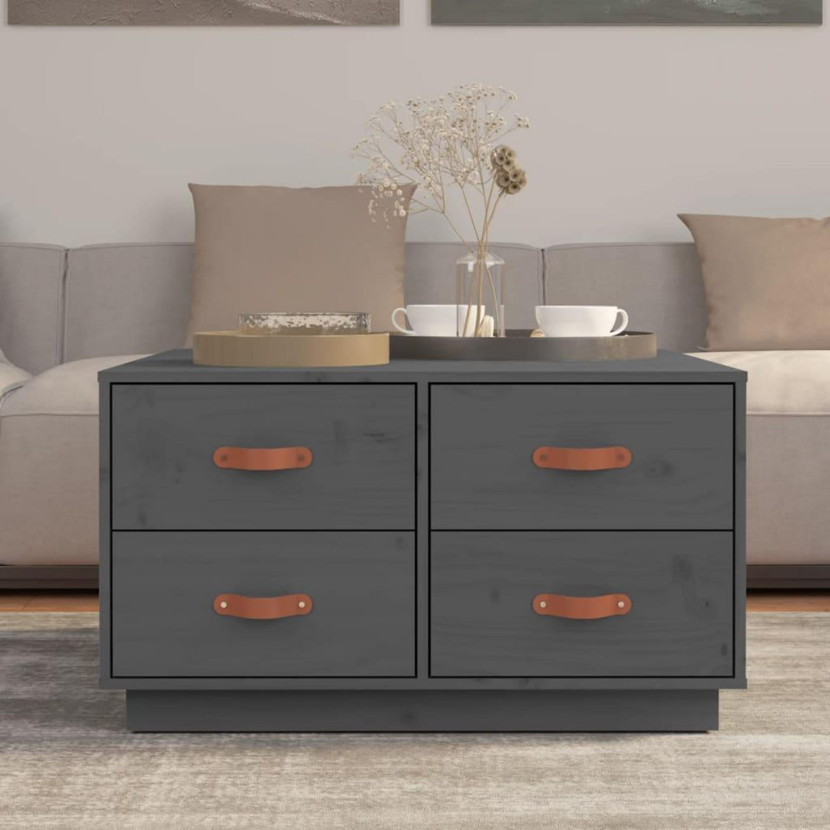 VIDAXL Table basse Gris 80x80x45 cm Bois massif de pin