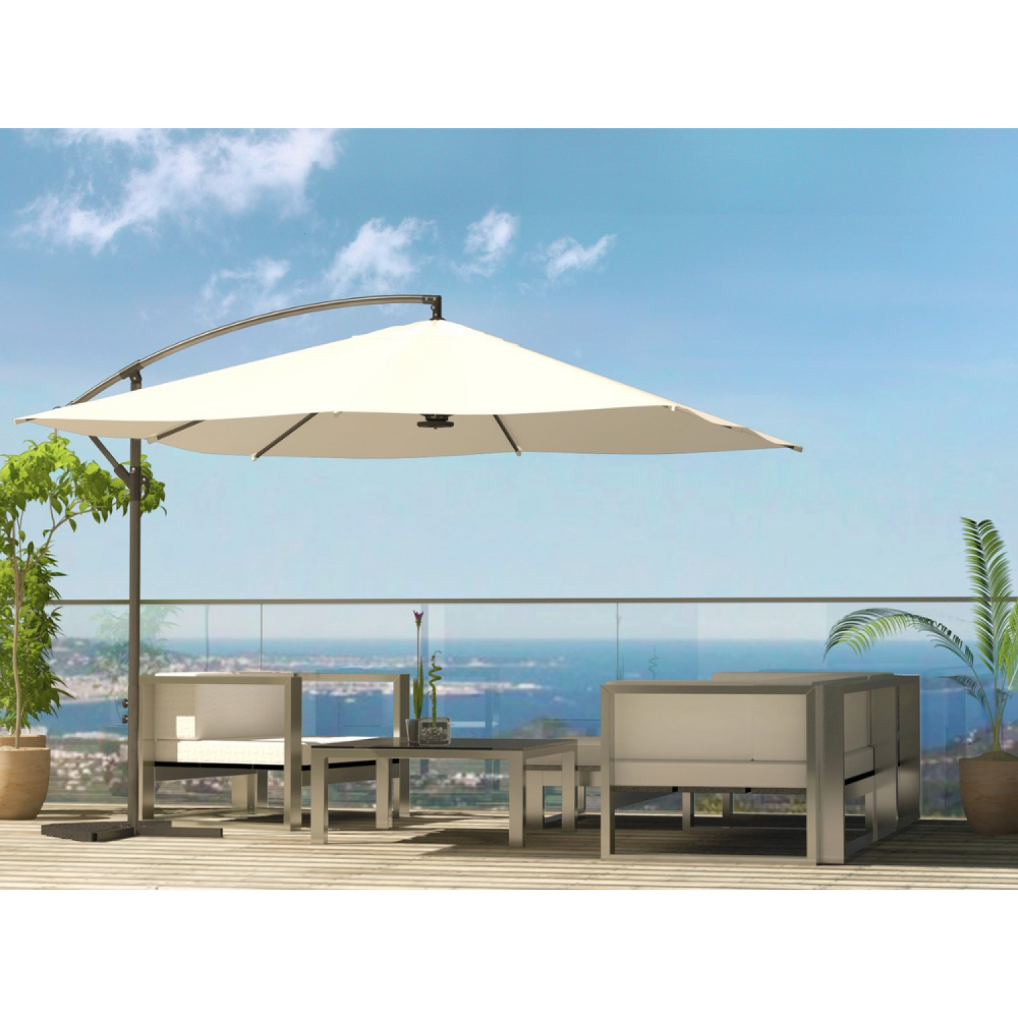 Voir la diapositive 2 : CONCEPT USINE Parasol ecru déporté carré 3 x 3 m led solenzara